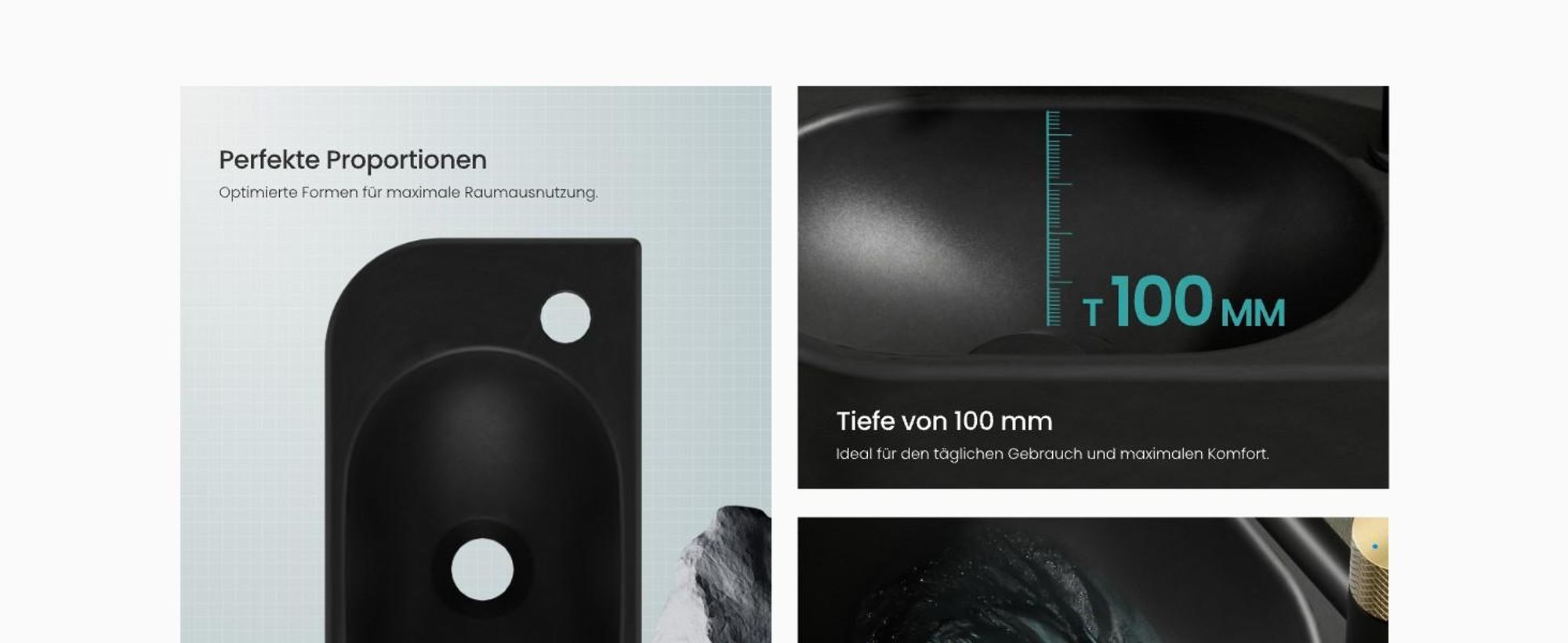 EMKE Eck-Wandwaschbecken – Kleines rechteckiges Aufsatzwaschbecken aus Keramik 400 x 215 x 120 mm mit Wasserhahnloch rechts Schwarz