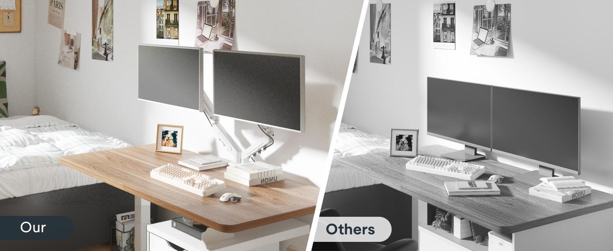 FLEXISPOT MA1 Dual Monitorhalterung 17–32 Zoll, Gasdruckfeder Monitorarm für 2 Monitore, unabhängig höhenverstellbar, VESA 75x75/100x100, Weiß