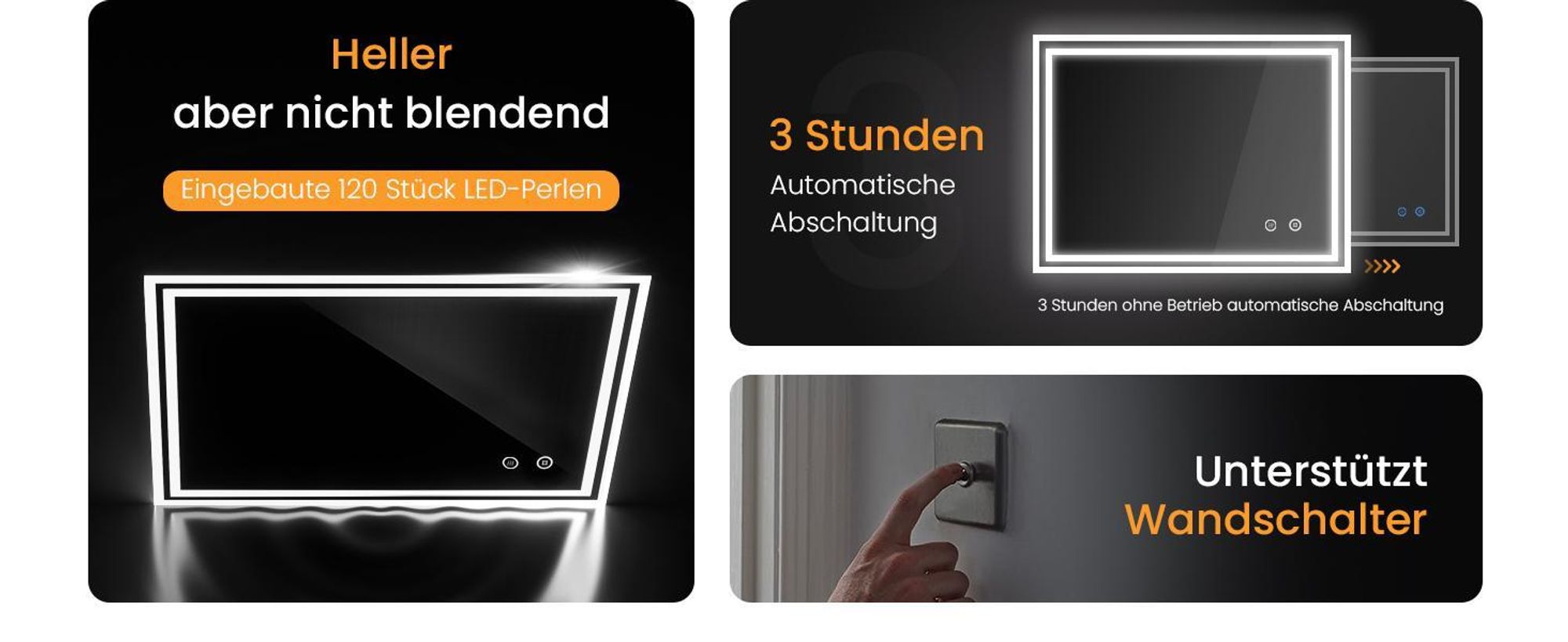 EMKE LED Badspiegel 60x50cm Badspiegel mit Beleuchtung Kaltweiß Lichtspiegel Badezimmerspiegel Wandspiegel mit Touchschalter + Beschlagfrei IP44 Energiesparend