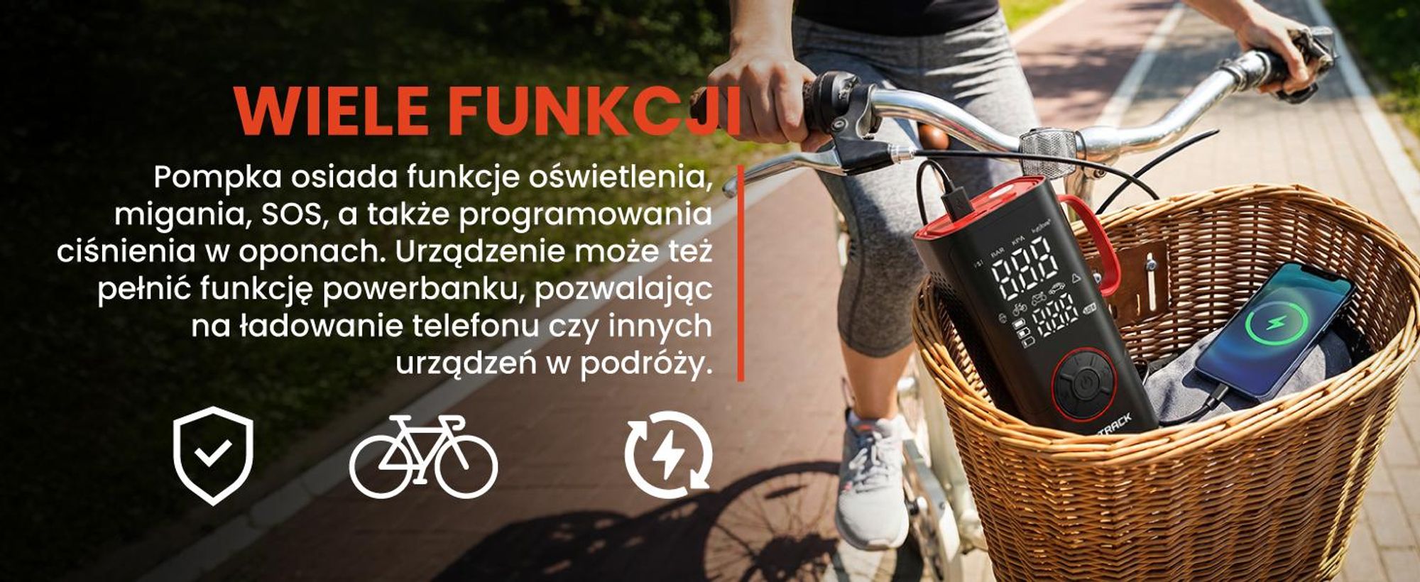 Elektryczna pompka rowerowa z akku 6000mAh z funkcją powerbank do roweru samochodu motocykla