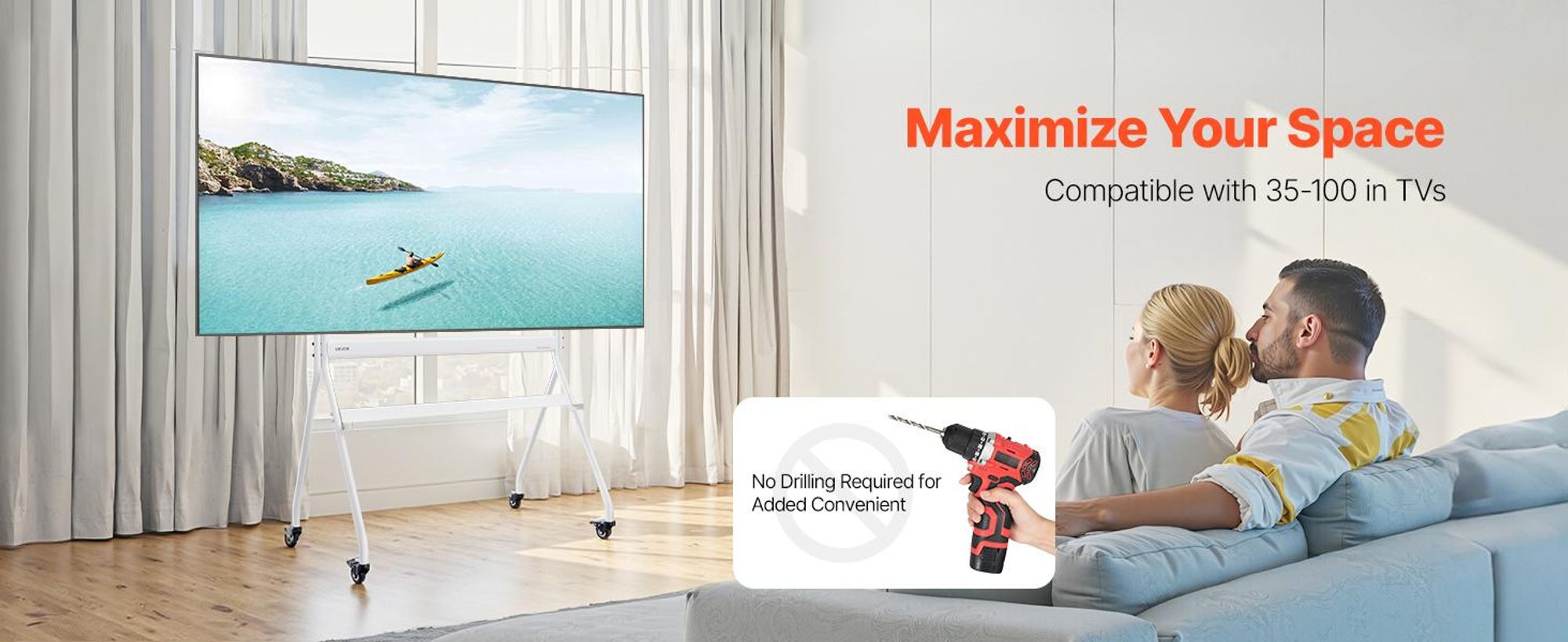 VEVOR Rollender TV-Ständer, Mobiler TV-Wagen für 35-100 Zoll LED/LCD/OLED Flach-/Curved-TVs, Tragbarer Monitorständer mit Rädern für bis zu 198 lbs für Wohnzimmer, Schlafzimmer, Büro, Außenbereich, Max VESA 800x600mm, 1-Layer Tray, 4 Halterungen