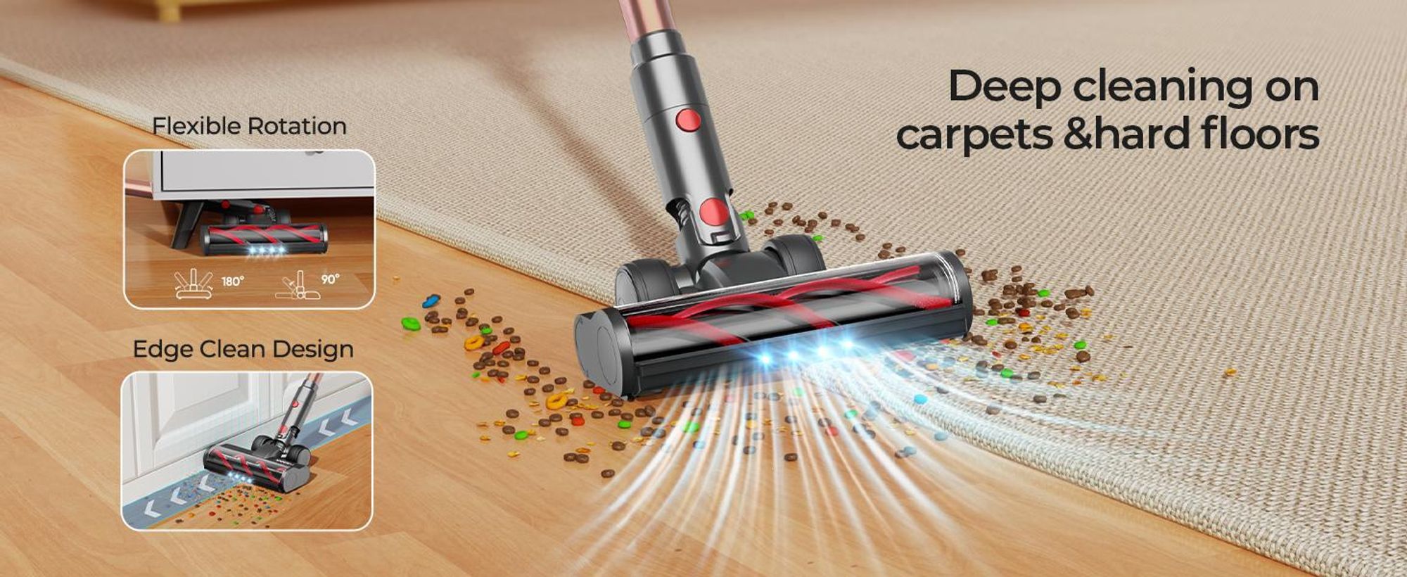 Laresar V7pro Odkurzacz bezprzewodowy , odkurzacz bezprzewodowy 600W/65 000pa z ekranem dotykowym, czas pracy do 60 minut