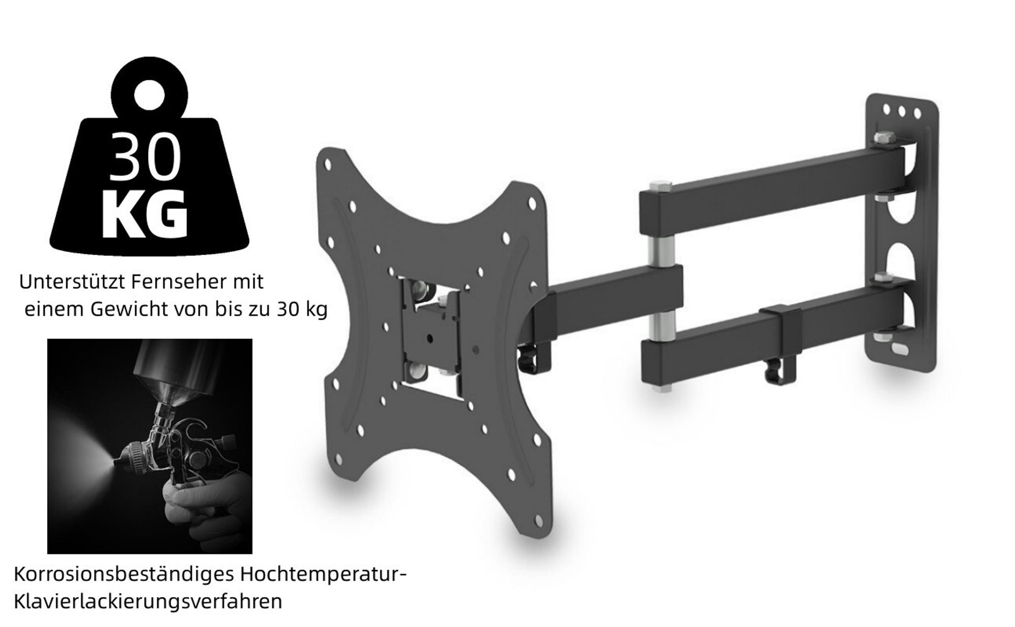 FCH 26 Zoll bis 50 Zoll TV Wandhalterung mit Wasserwaage neigbar , schwenkbar für VESA max.: 200x200, bis 30kg - schwarz