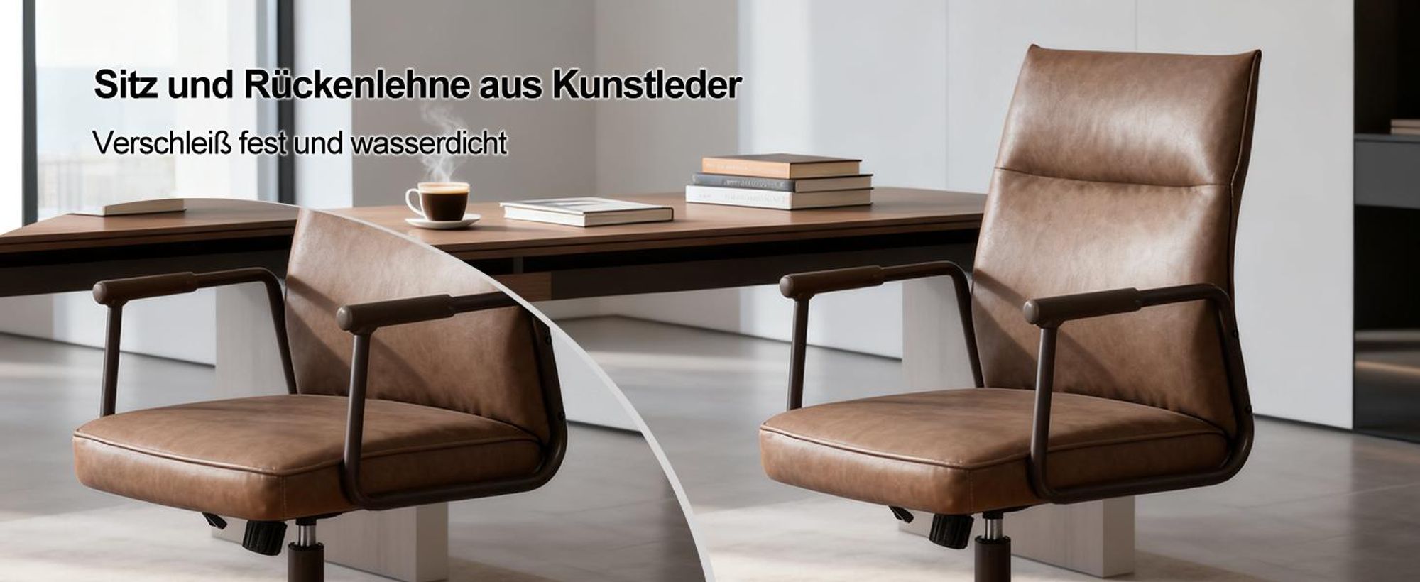 Duhome Schreibtischstuhl Ergonomisch Drehbar Bürostuhl Höhenverstellbar mit Armlehnen Drehstuhl mit Rollen für Büro Arbeitszimmer Office, Braun