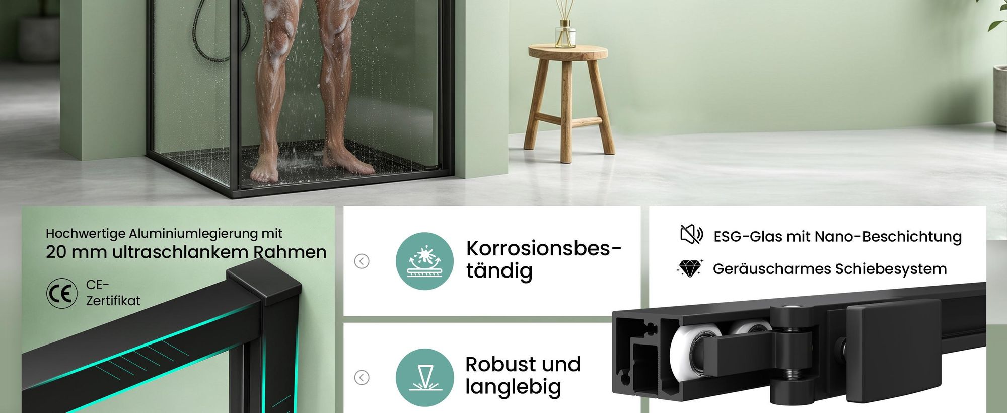 Mai & Mai Duschkabine Eckeinstieg 75x75 cm mit Schiebetür nach innen, Eckdusche Duschabtrennung 195cm Höhe, 6mm ESG-Sicherheitsglas Nano-Beschichtung Ravenna69K Schwarz