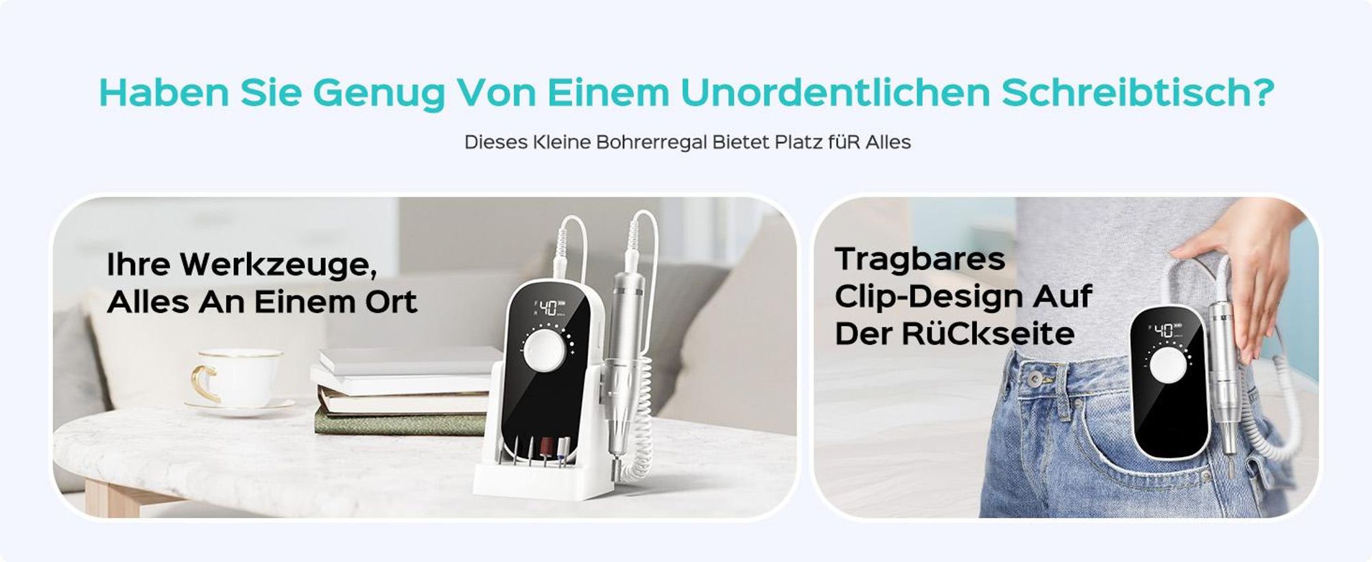 Elektrische Nagelfräser, 40000 U/Min, Professionelle Nagelfeilen Set, Nagelpflegegerät, Kabellos Nagelschleifer mit LCD-Display, für Zuhause und Salon