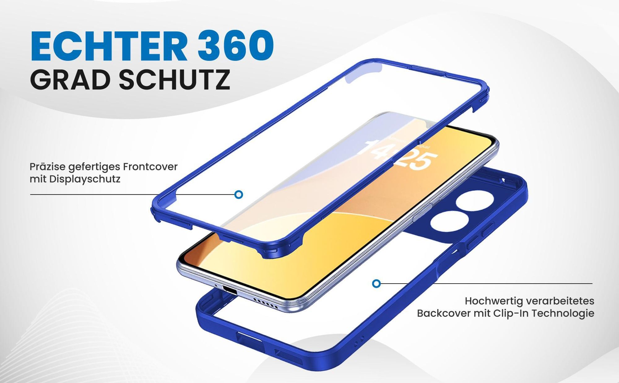 Blaues 360 Grad Case für Xiaomi Redmi 15C mit Schutz von beiden Seiten