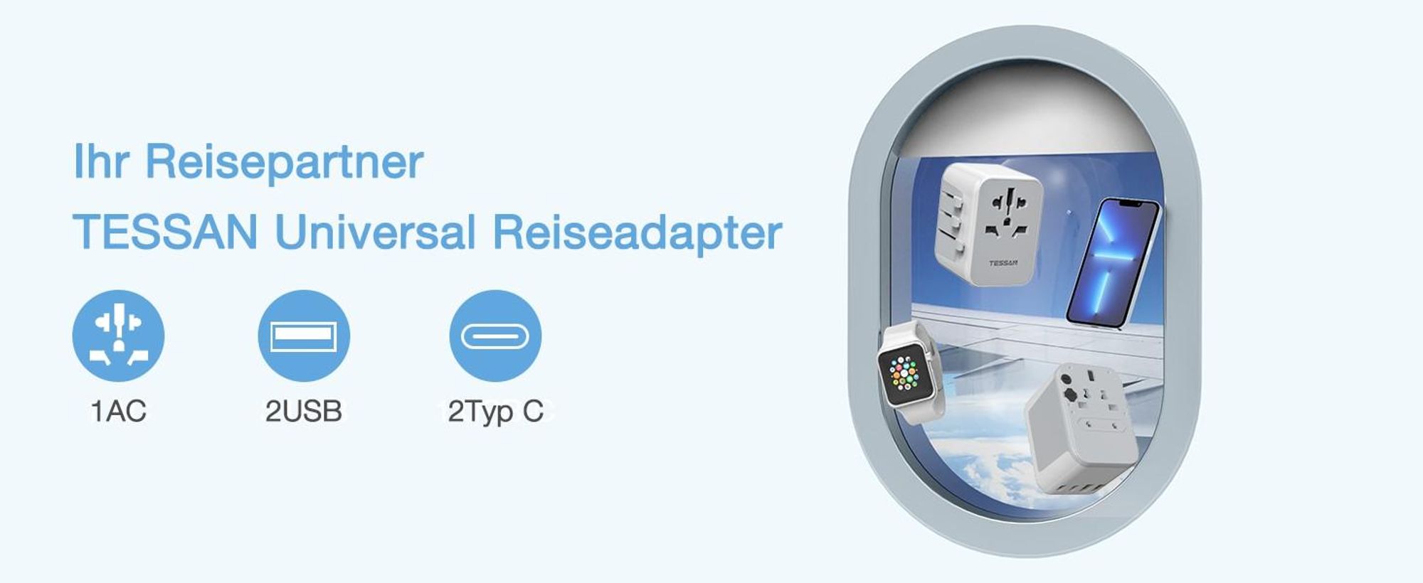 Reiseadapter Weltweit Reisestecker Adapter Weltweit mit 2 USB A und 2 USB C Universal Travel Adapter für DE USA UK AU