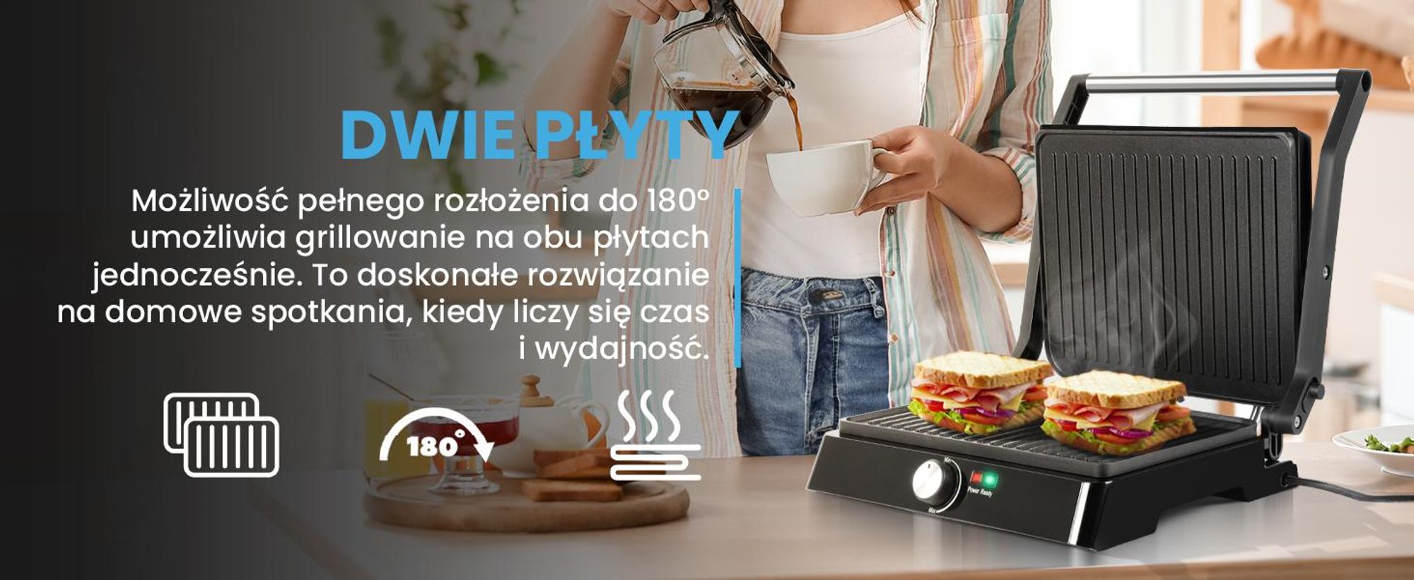 Opiekacz do kanapek sandwich panini z tacką ociekową