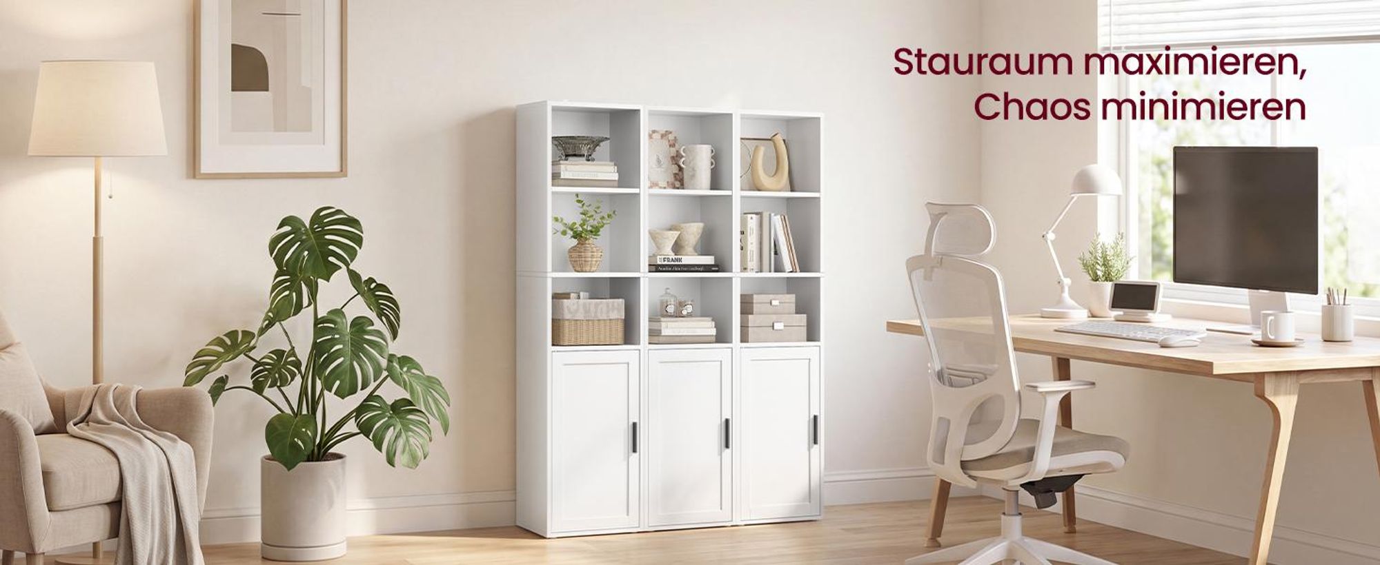 VASAGLE Bücherregal, 5-stöckiges hohes Regal, Standregal mit Tür und offenen Fächern, 31,8 x 24 x 145,9 cm, vielseitig einsetzbar, weiß
