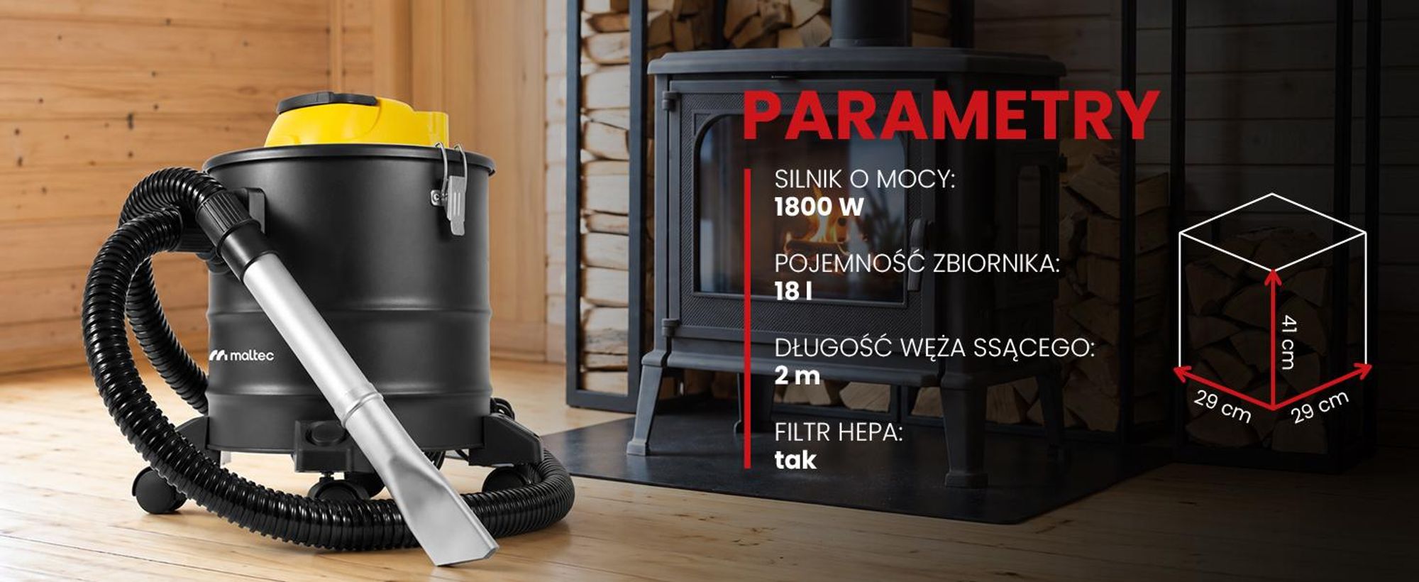 Odkurzacz do kominka popiołu przemysłowy 1800w 18l