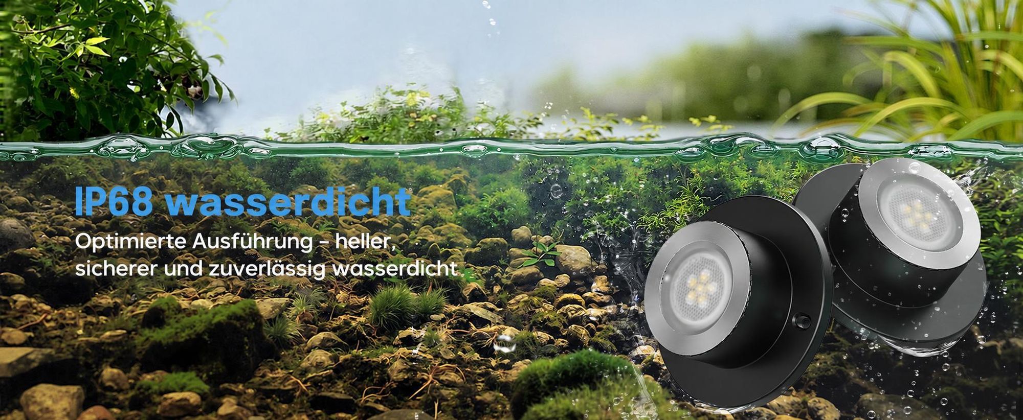 4er Set LED Unterwasserleuchten, 3W 3000K Warmweiß Teichbeleuchtung, wasserfeste Gartenleuchten als Bodenstrahler für Teich, Brunnen und Wasserfall