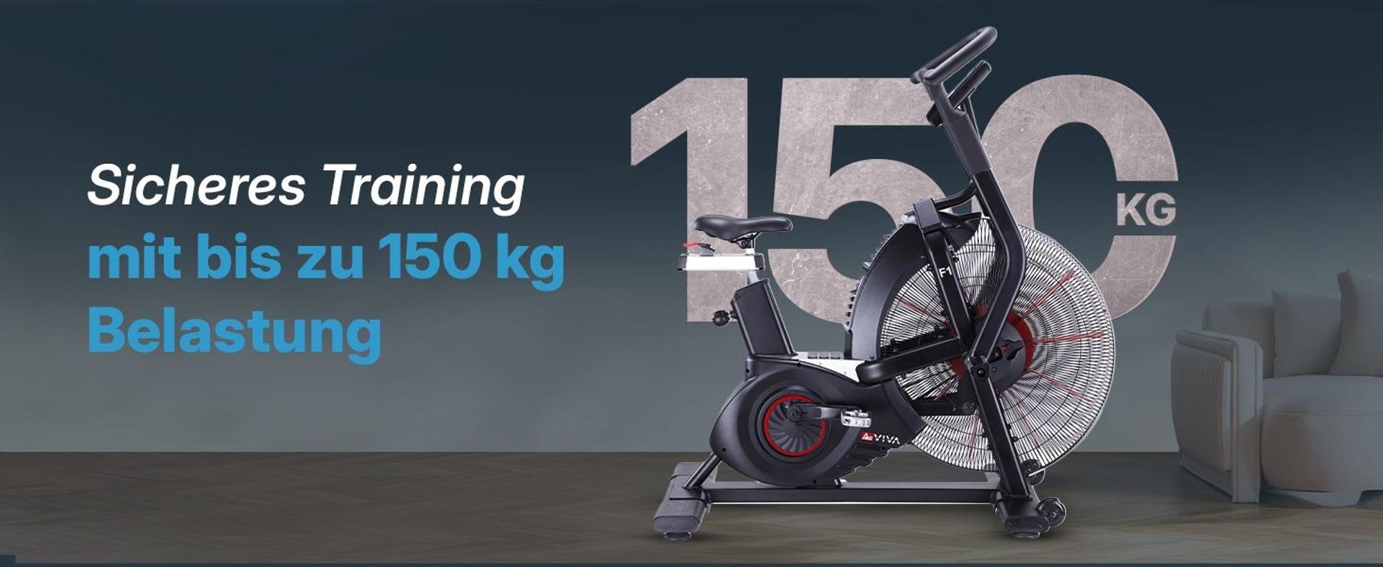 Air Bike AsVIVA F1 Heimtrainer mit Luftwiderstand HIIT Fitnessgerät bis 150kg für Zuhause