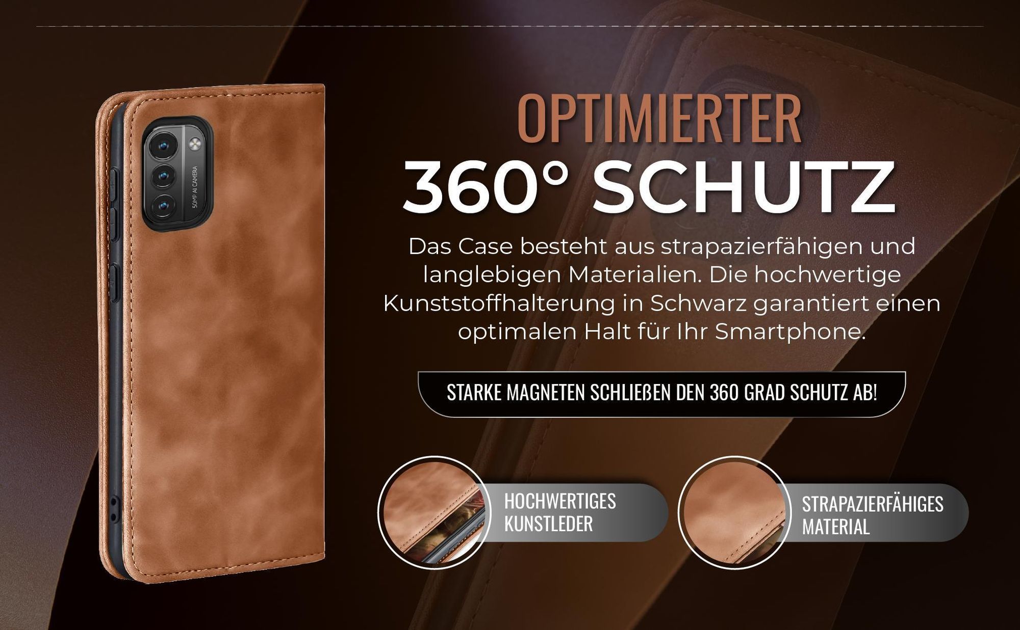 Hellbraune Handyhülle für Nokia G11 / G21 mit 360 Grad Schutz