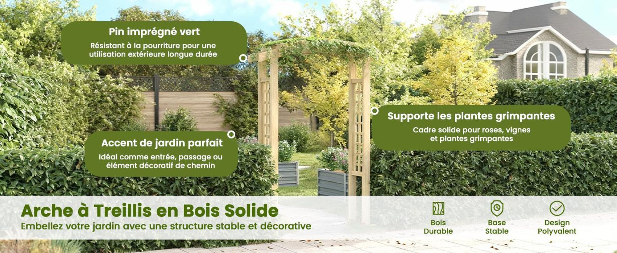 vidaXL Arc de jardin 150x60x210 cm bois