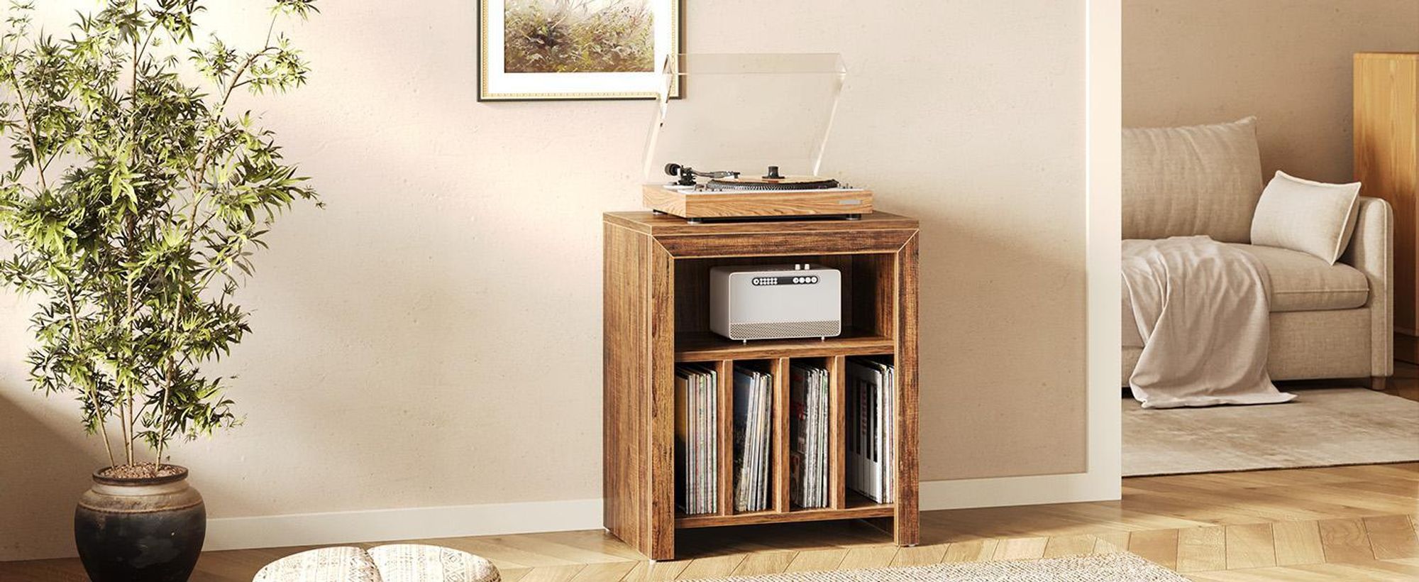 Tribesigns Support de tourne-disque, grande table en bois pour disques vinyle, pour plus de 100 albums, pour disques vinyle, industriel, marron rustique