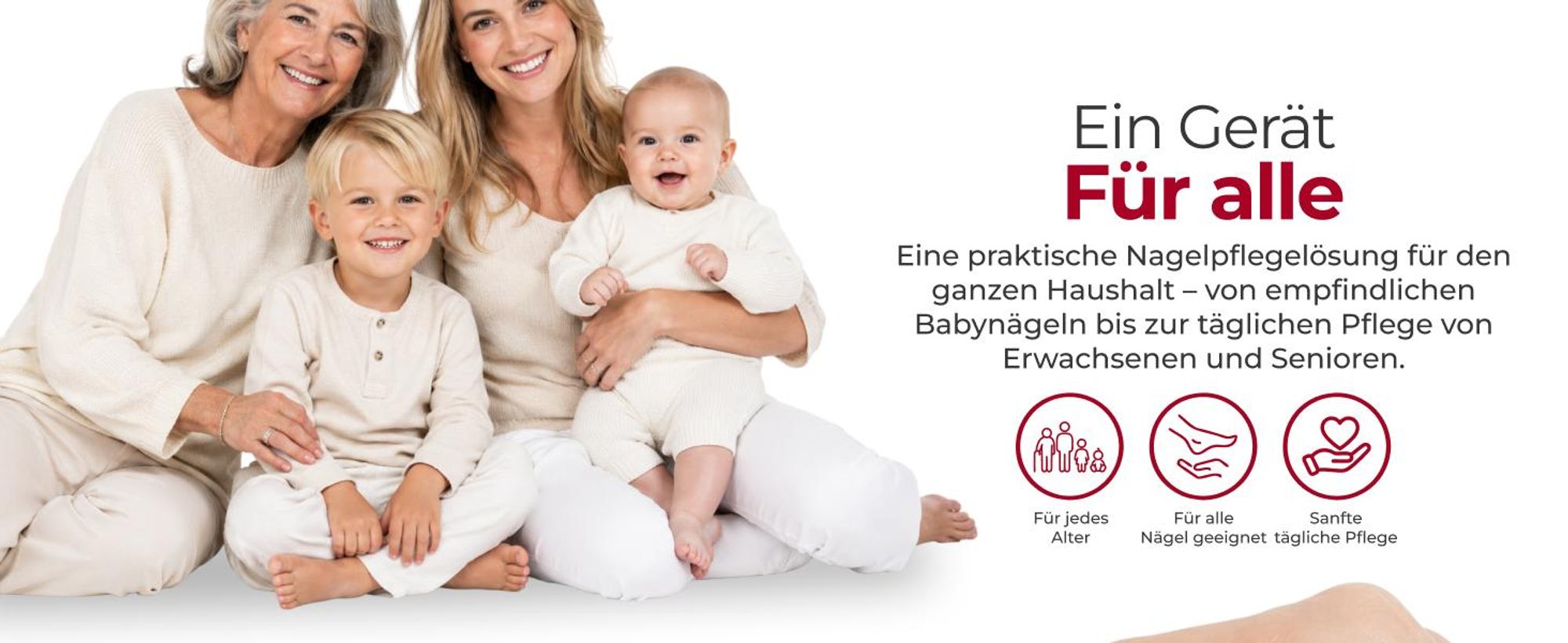 Glissimo 3in1 Elektrischer Nagelknipser mit Fräser für Finger und Zehen mit Polieraufsätzen sicher für Babys Kinder und Erwachsene