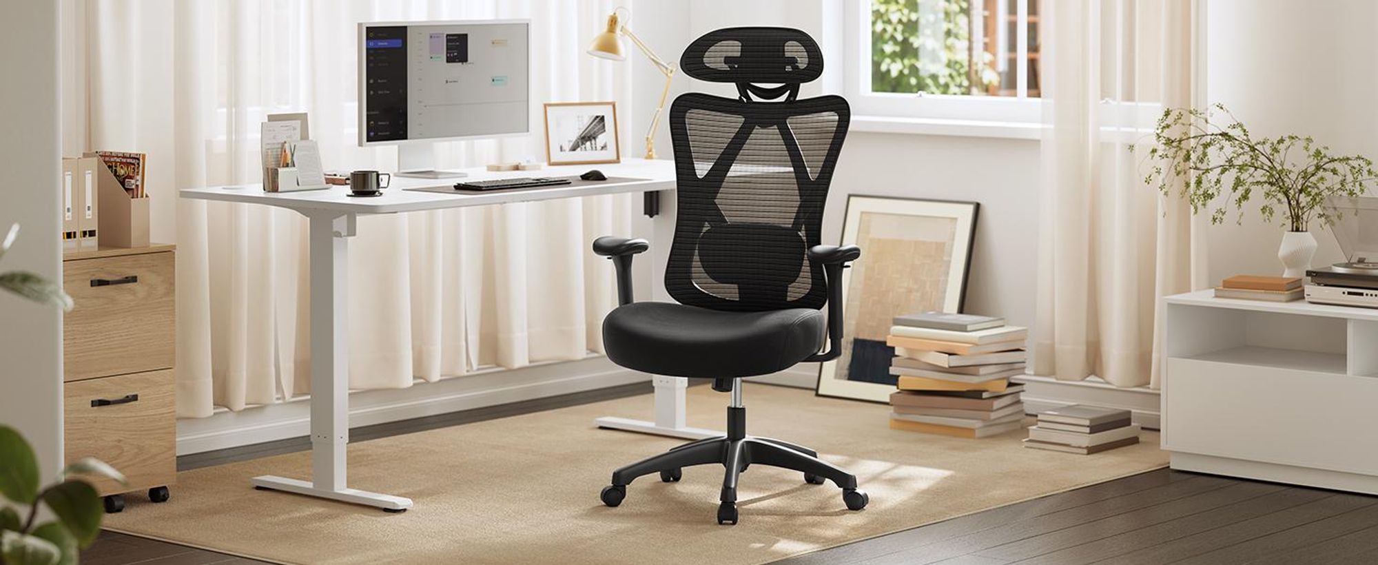 SONGMICS Chefsessel, ergonomisch, verstellbare Lendenstütze und Kopfstütze, schwarz
