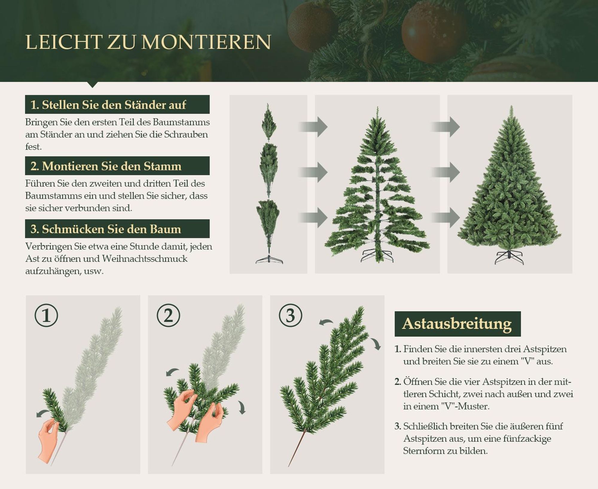 Salcar Künstlicher Weihnachtsbaum 180 cm Nordmanntanne Tannenbaum 730 Spitzen Naturgetreuer mit Klappsystem