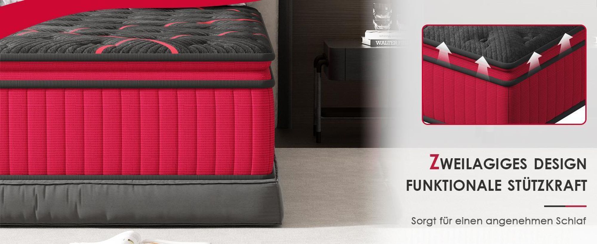 DEWINNER Matelas 140x200, Matelas à Ressorts Ensachés, Mousse de Confort Double, Isolation des Mouvements, 32cm Épaisseur, Soutien sur 7 Zones, H3/H4