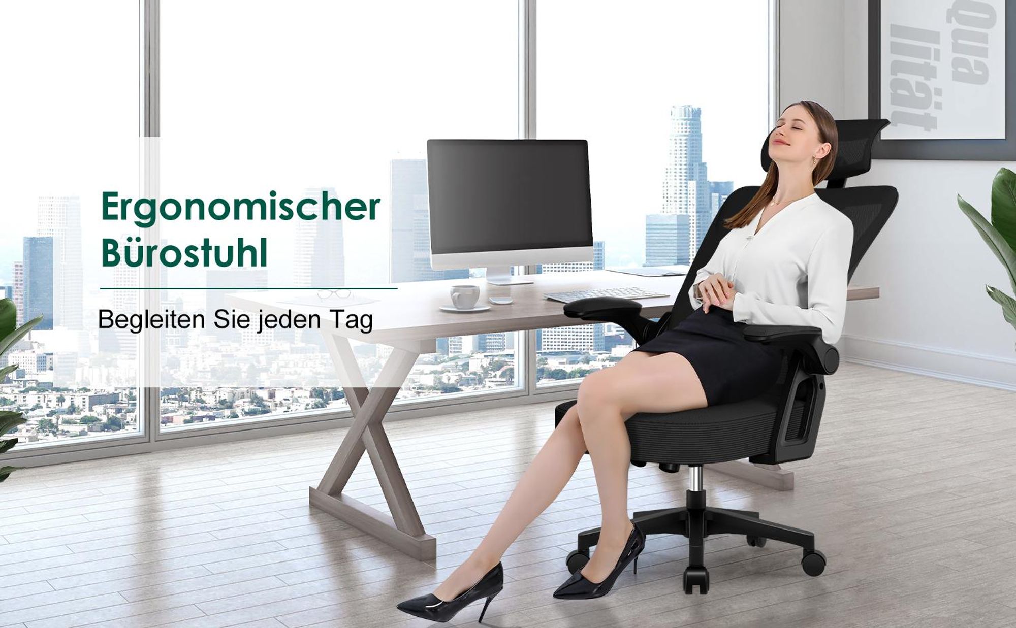 Adormii Ergonomischer Bürostuhl, Lendenstütze Schreibtischstuhl,mit Kopfstütze, Große Armlehnen Bürostühle,Drehstuhl,Chefsessel,Belastbarkeit 150kg
