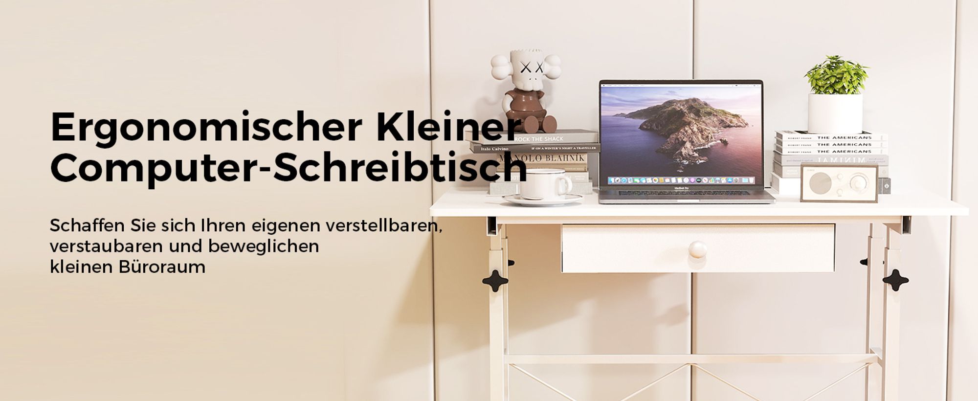 GTPLAYER Höhenverstellbarer Schreibtisch, Computertisch Laptoptisch mit Schubladen,Tisch höhenverstellbar 80 * 50*(73-115) cm Standing Desk mit Rollen