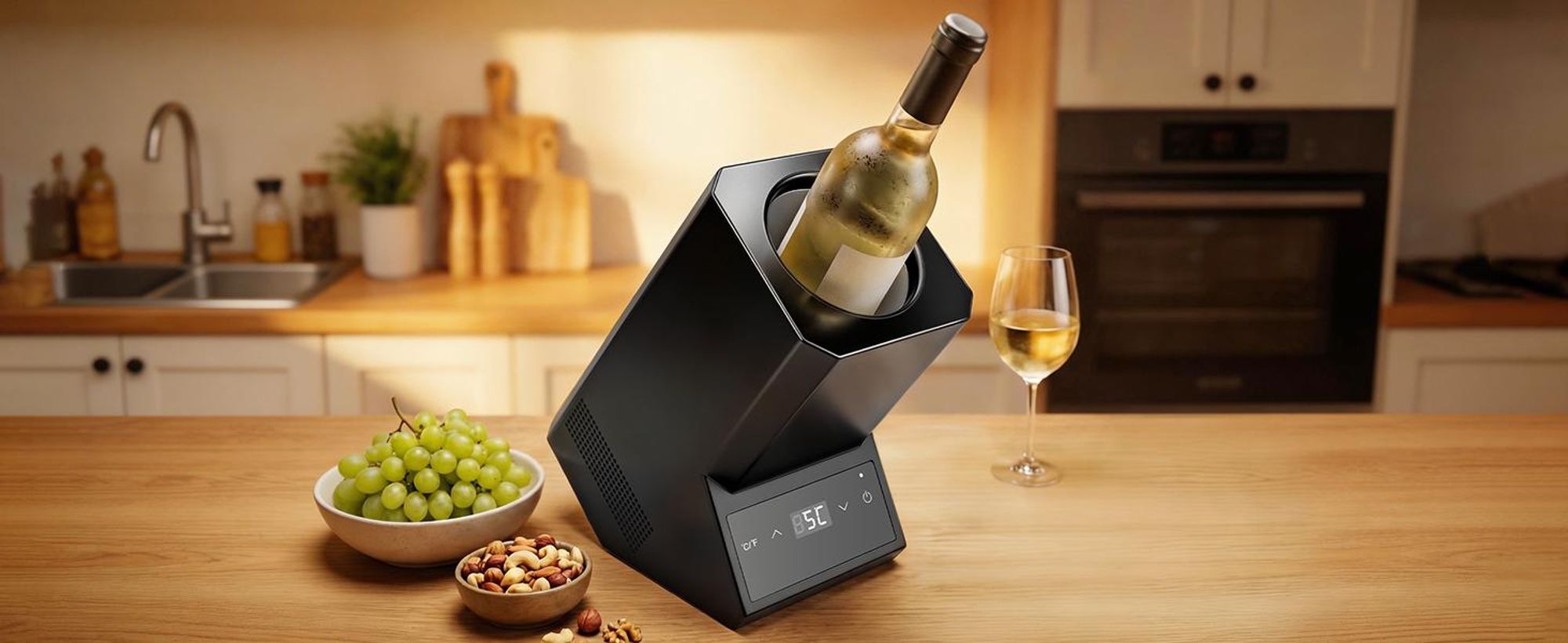 5-18°C Einstellbar Weinkühler Elektrisch, Touch Bedienung & 24H Dauerbetrieb Cooler Flaschenkühler Getränkekühler für Wein Sekt Champagner ohne Eis