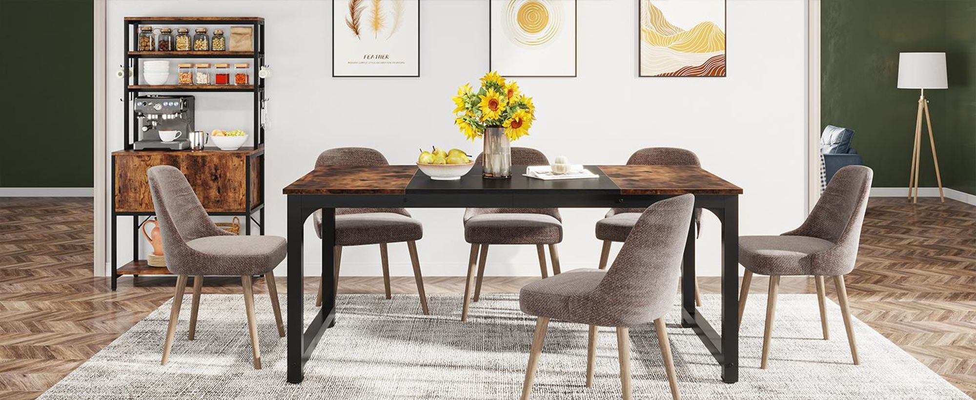 Wanbor 160 x 80 cm Esstisch, industrieller Küchentisch für 4-6 Personen, rechteckiger Esstisch für Esszimmer, Küche, mit robusten Metallbeinen