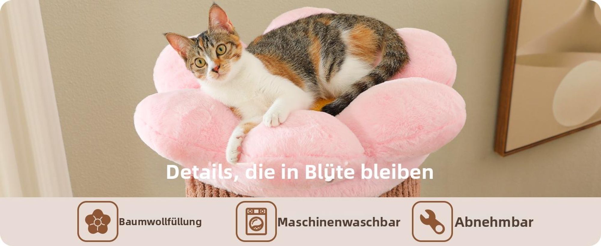 Purpurra Katzenbaum aus Massivholz, 174 cm hoher moderner Kratzbaum im Wald-Design mit Blumen-Sitzplattform, Ø 9,6 cm Naturholzstämme, großes Katzenm