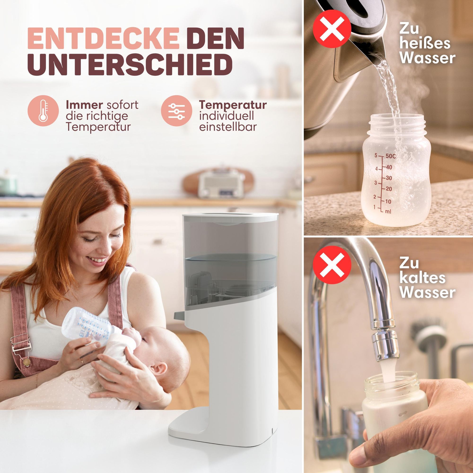 Heißwasserspender für Babyflaschen – Babyflaschen-Zubereiter Pro - 1,6L mit 3 Temperatureinstellungen | 200 W Warmwasserspender - Bottle Maker Pro