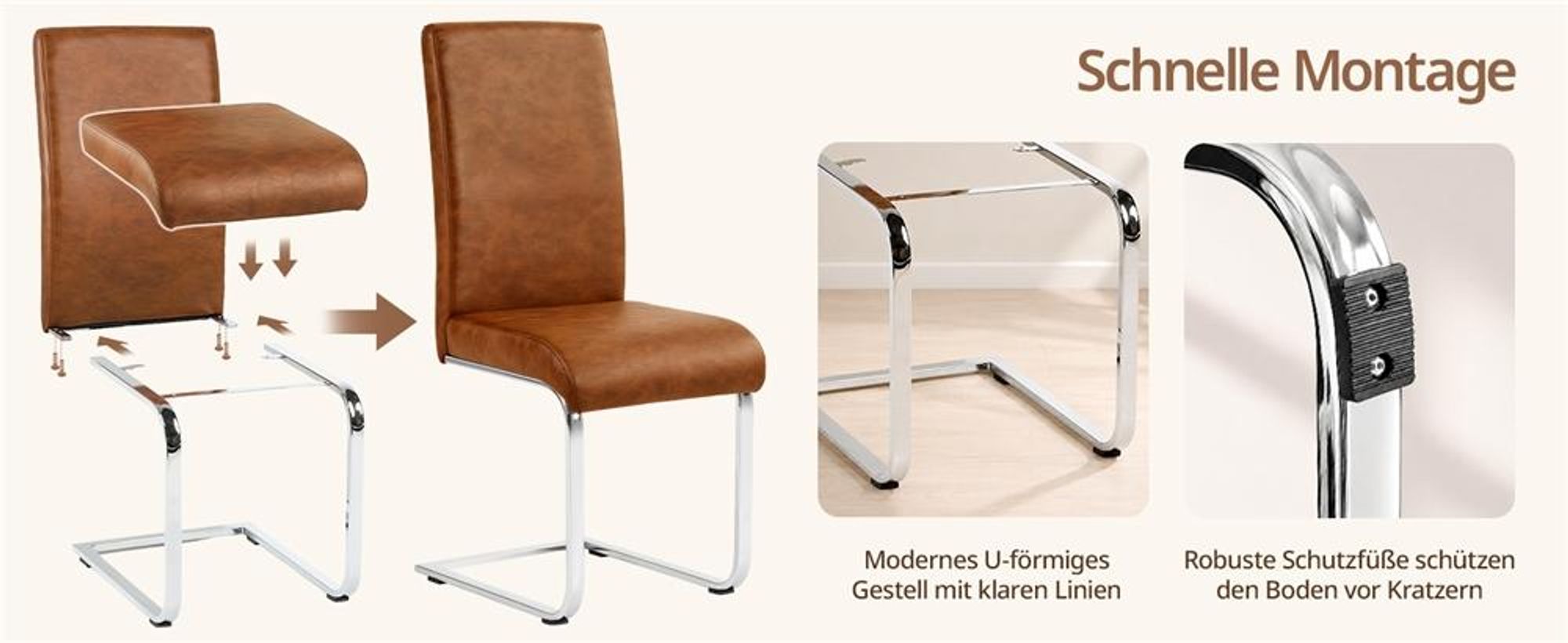 Yaheetech 2er Set Freischwinger Esszimmerstuhl aus Kunstleder & Metallgestell, 135 kg belastbar, Dunkelbraun
