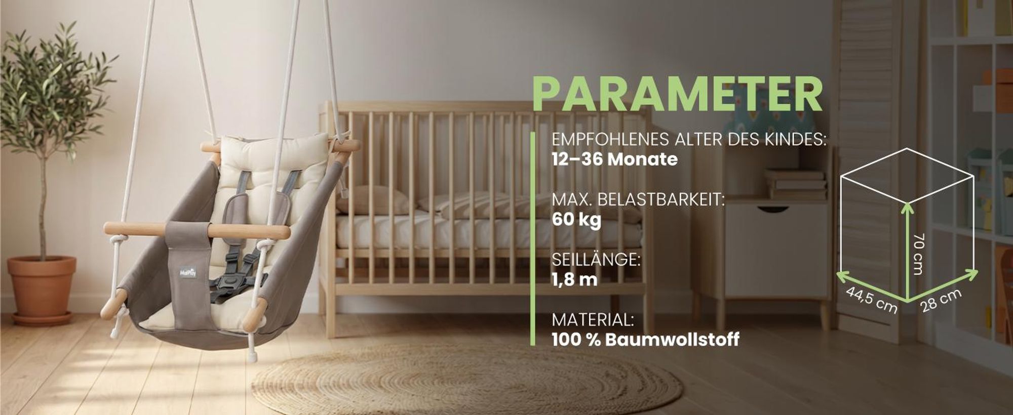 Kinderschaukel Babyschaukel mit versellbarem Sicherheitsgurt bis 60 kg