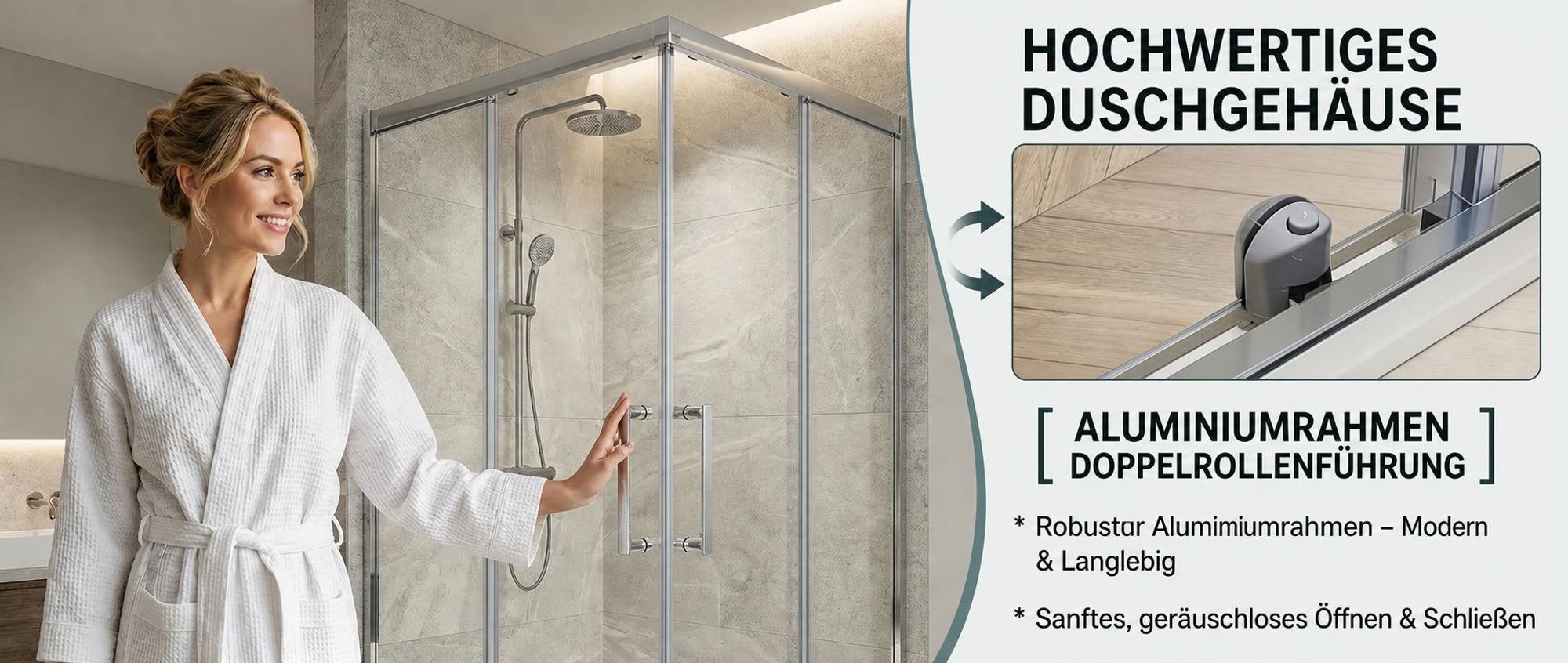 MIQU Duschkabine Eckeinstieg 100x100x185 cm Duschwand mit Doppel Schiebetür rollen, 6mm ESG Sicherheitsglas, Schiebetüren Glas komplett Dusche Silber