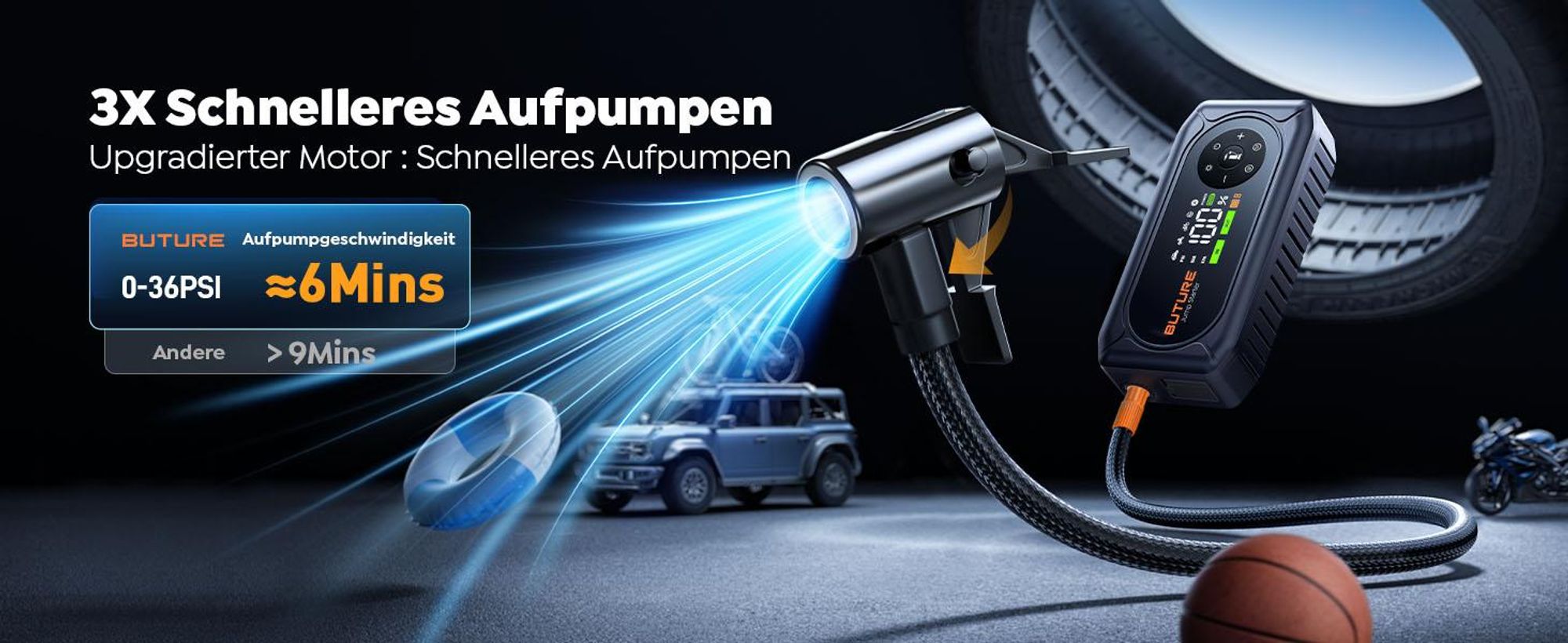 Buture Starthilfe Powerbank, 5000A Spitzenstrom, 16800mAh Auto Starthilfe mit LCD-Display(Für alle Benzinmotor oder 10,0L Dieselmotoren)BC02