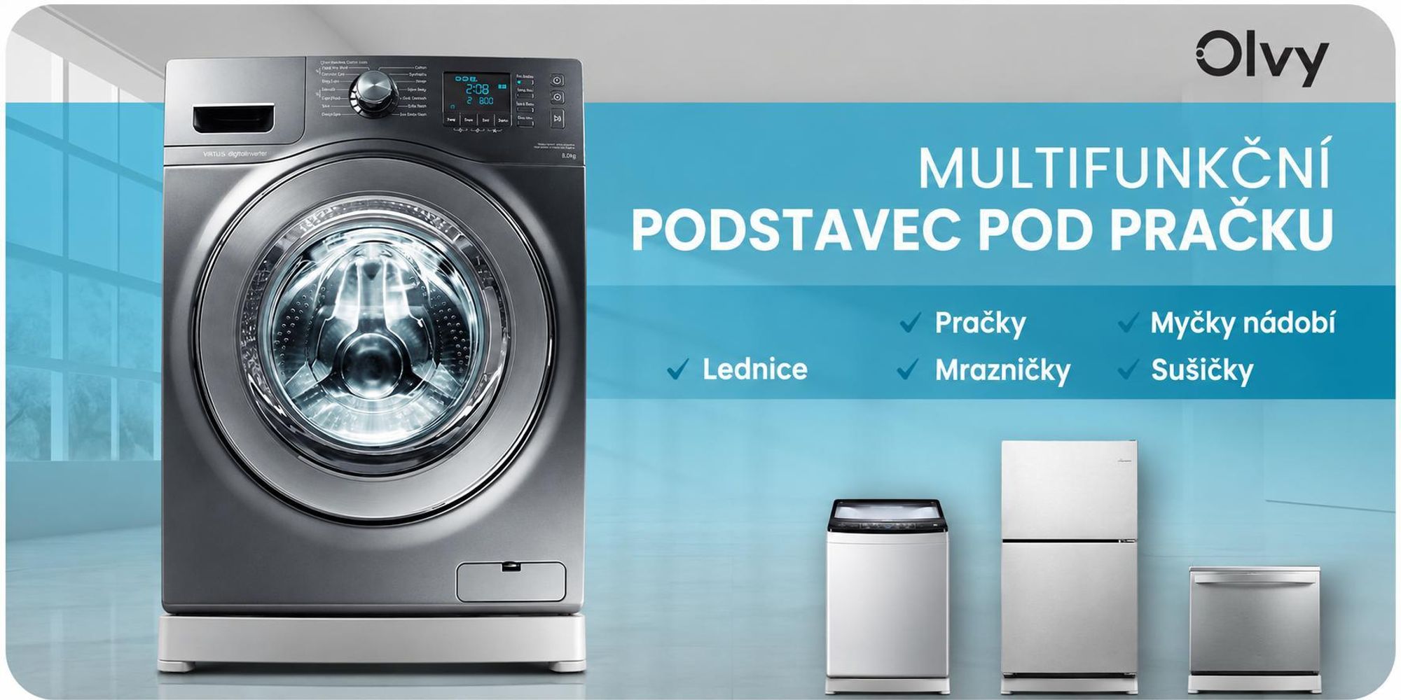 Podstavec pro pračku Olvy s kolečky, podstavec pro pračku, podstavec pro pračku 300kg, sušička na lednici