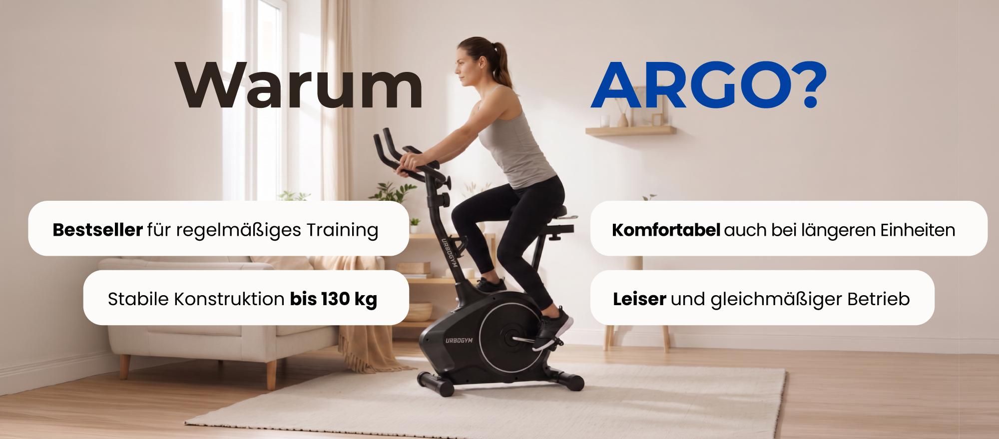 URBOGYM ARGO SILVER Heimtrainer – Magnetisches Fitnessbike mit 6-kg-Schwungrad, 8 Widerstandsstufen, bis 130 kg
