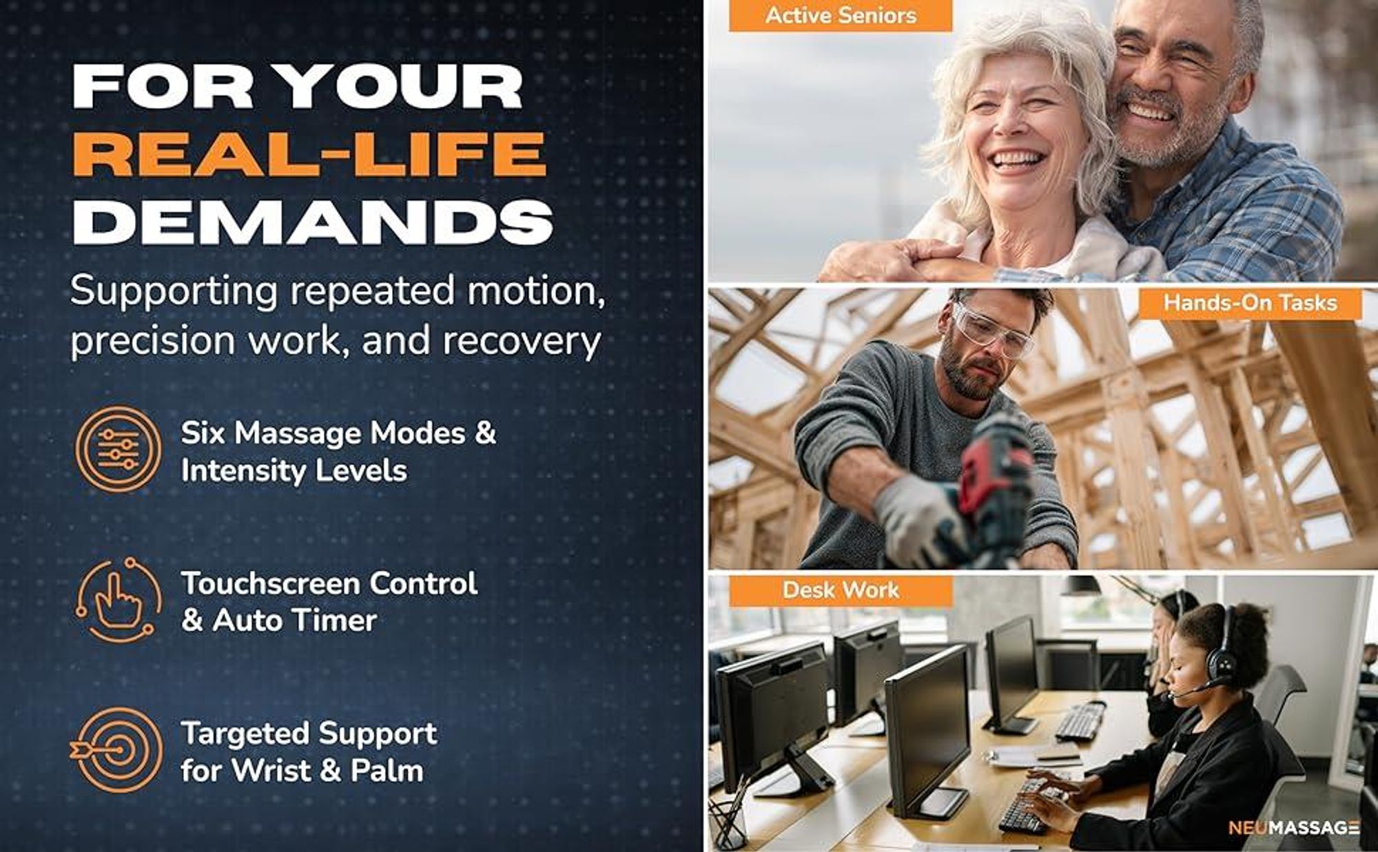 4D Handmassagegerät mit Kühlung & Wärme – 6 Modi, LED Touchscreen, Airbag & Rollmassage