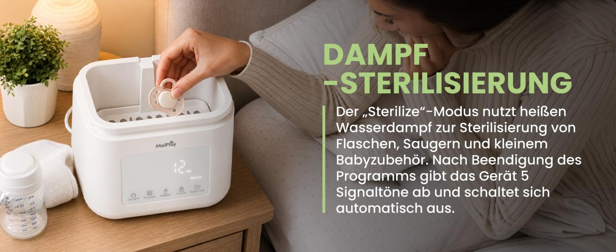 Flaschenwärmer für 2 Flaschen mit Sterilisator Auftauen Warmhalten 7/24 Std Babykostwärmer