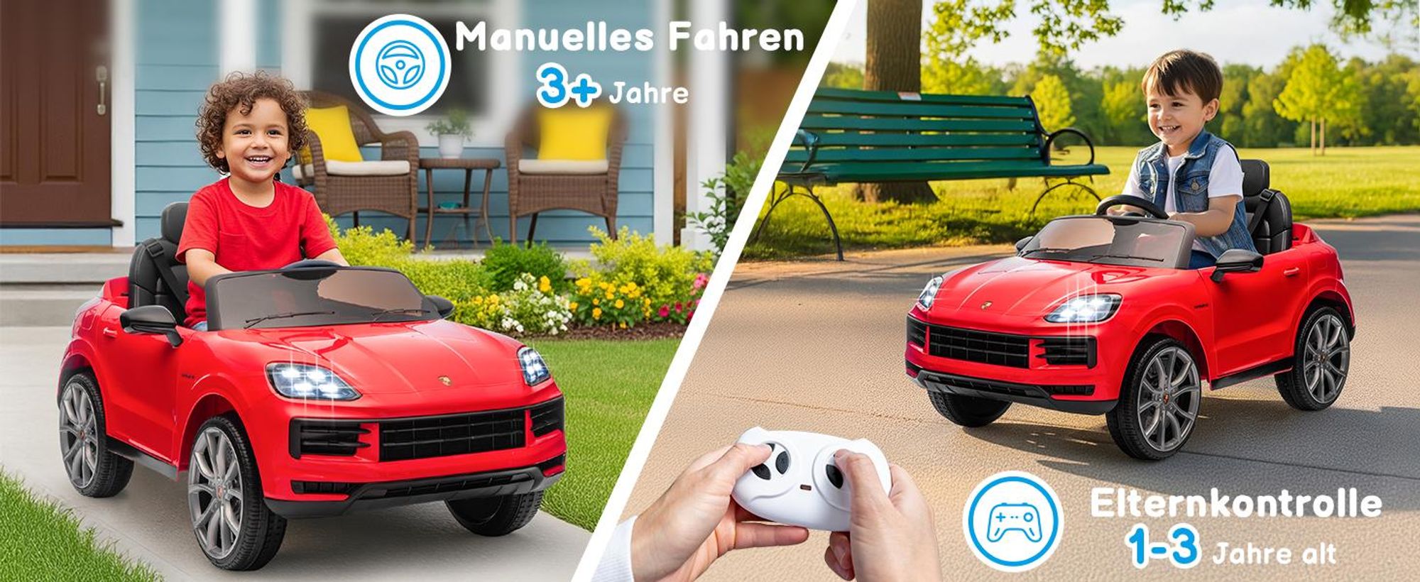 FCH Kinder Elektroauto 12V Kinderauto Elektrisch 2,4G-Fernbedienung, Porsche Cayenne Elektrofahrzeuge mit MP3, Musik, Hupe, LED-Leuchten (rot)