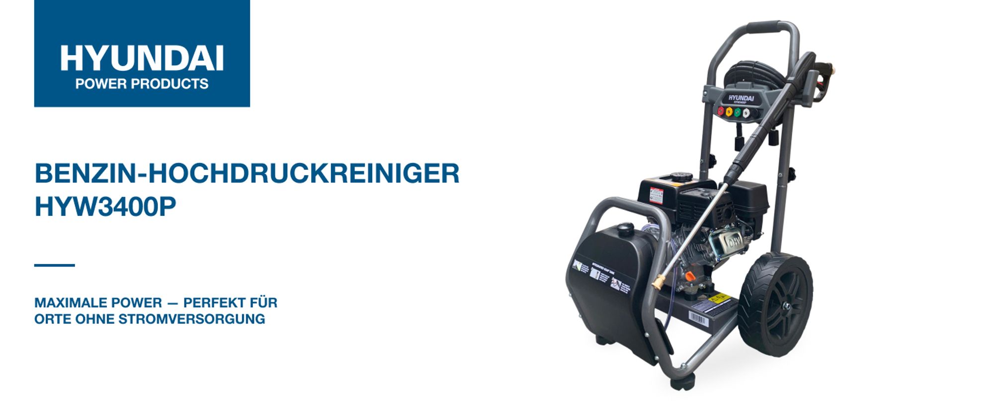 HYUNDAI Benzin-Hochdruckreiniger HYW3400P (5 PS, 234bar, 540 l/h, 4-Takt, 10m Schlauch)