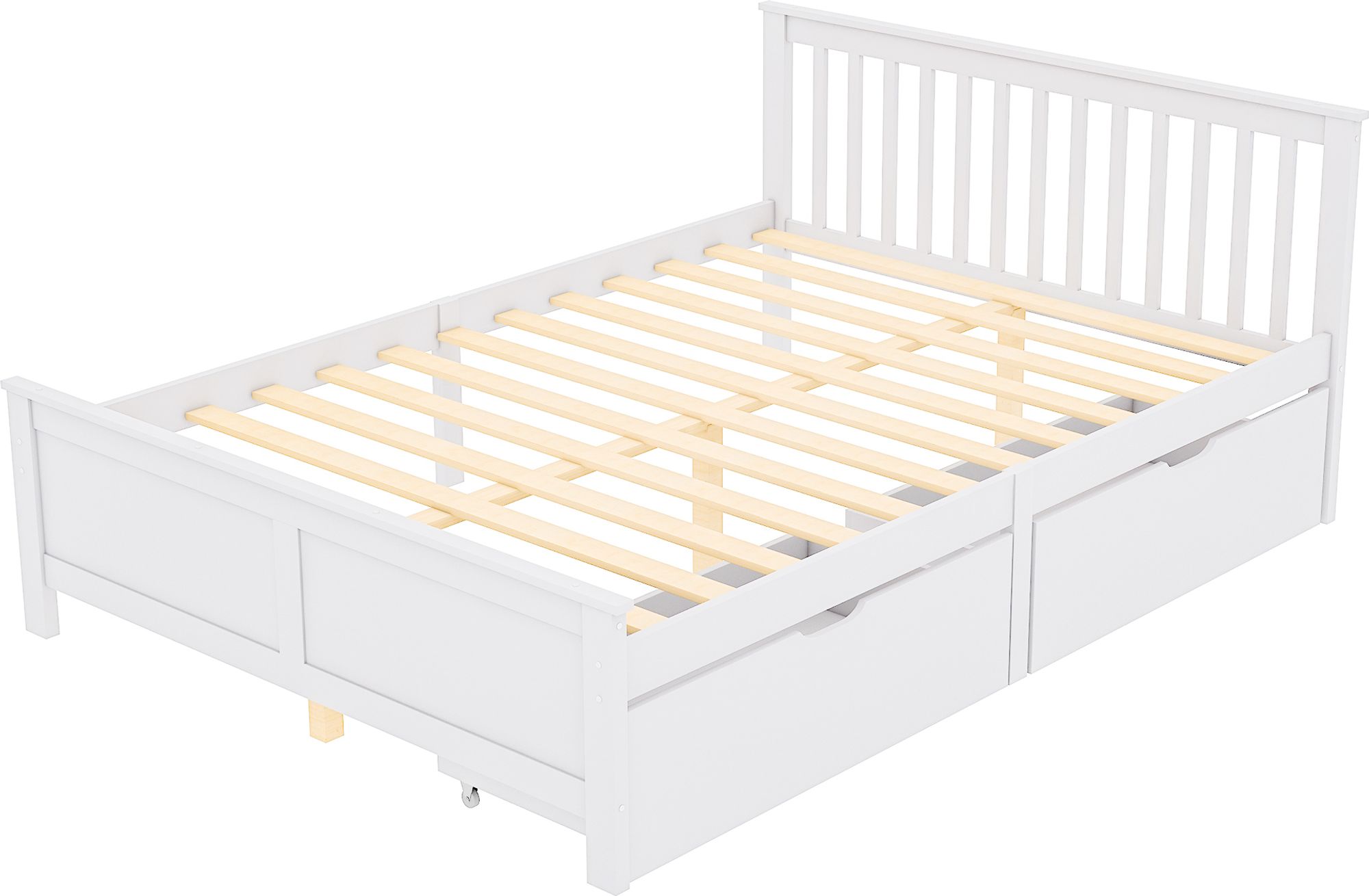 Flieks Holzbett Doppelbett Bettgestell 140x200cm, Jugendbett mit Lattenrost und 2 Schubladen Klassisches Bett, Massivholzbett für Ehe Erwachsene, weiß