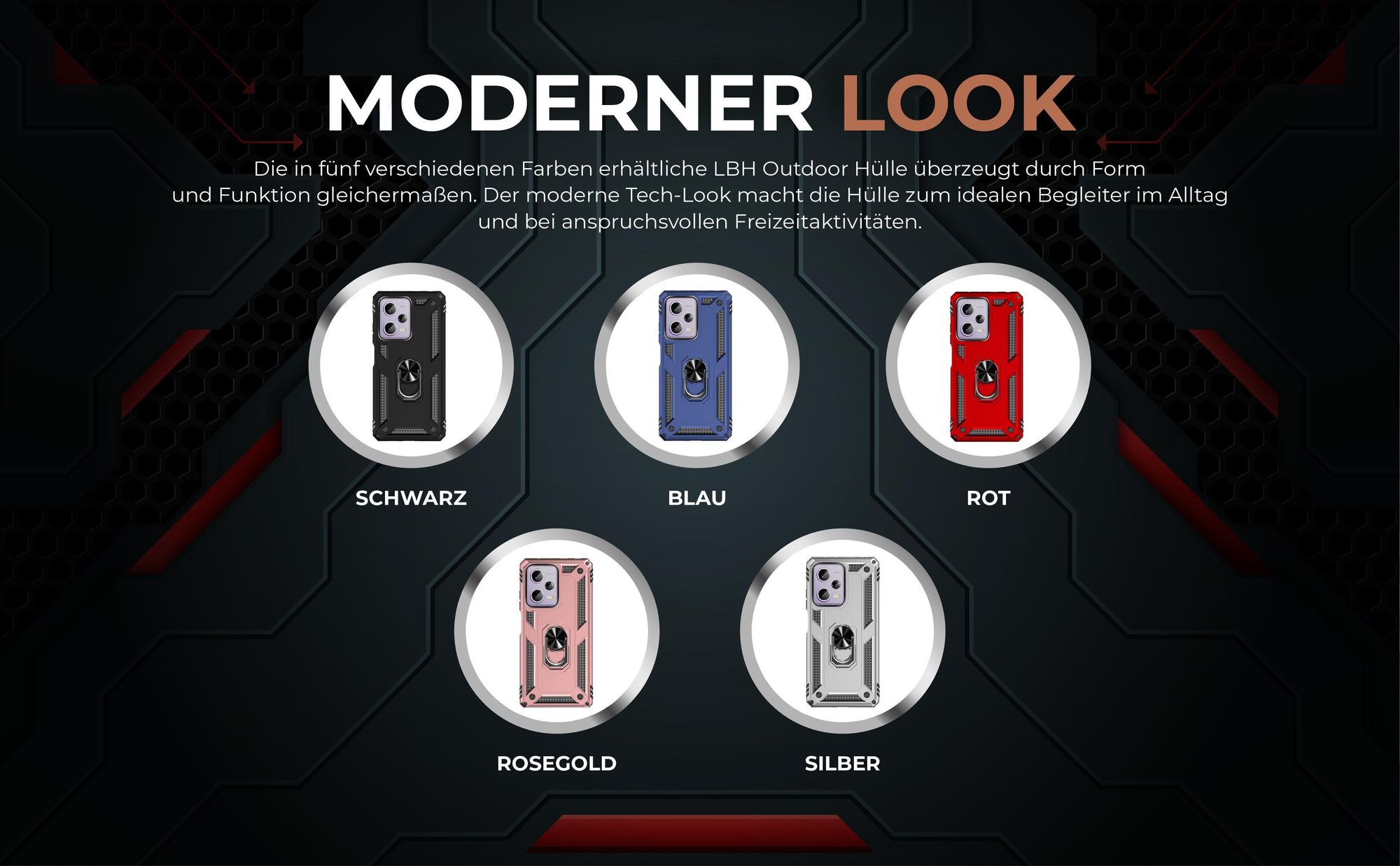 Armorhüllen in Schwarz, Blau, Rot, Rosegold und Silber für Xiaomi Redmi Note 12 Pro 5G