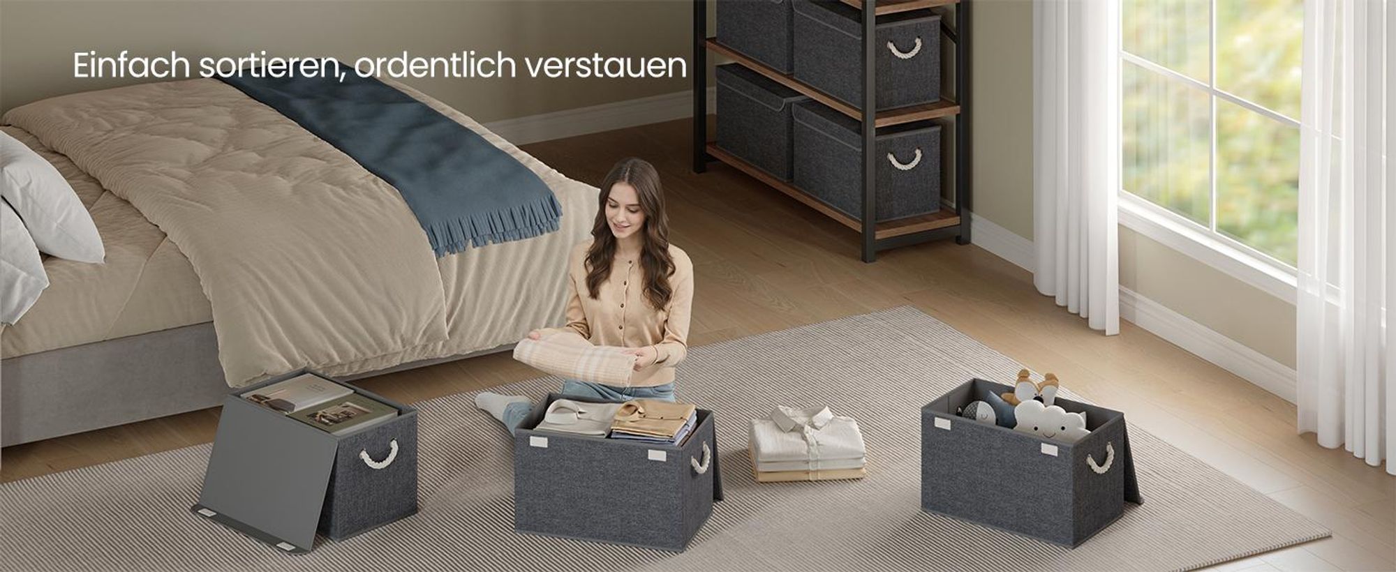 SONGMICS Aufbewahrungsbox mit Deckel, klappbar, 3er Set, 50 x 30 x 30 cm