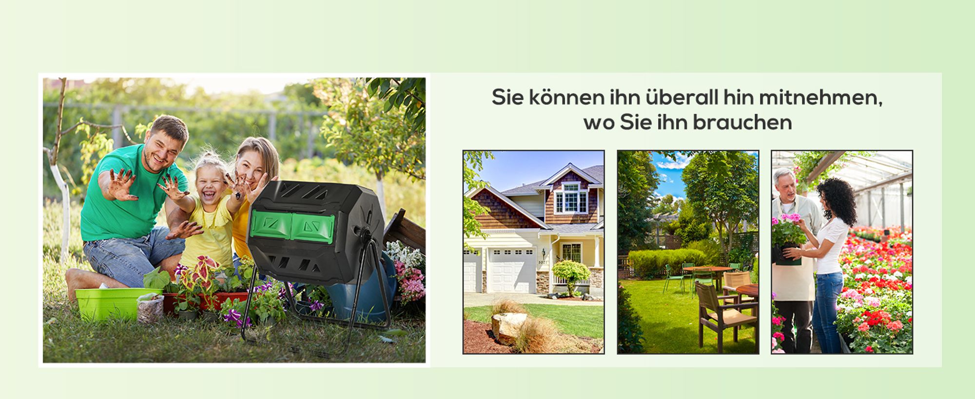 Outsunny Trommel-Komposter, 160L Gartenkomposter mit 2 Kammern, Drehbarer Schnellkomposter, für - und Garten-Abfälle, Schwarz