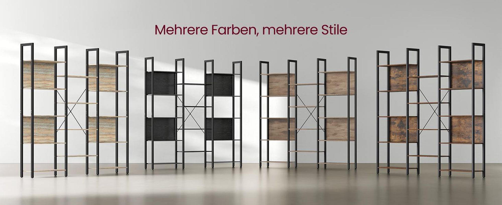 VASAGLE Bücherregal, Standregal mit 14 Ablagen, Regal mit Metallrahmen, Industrie-Design, 24 x 158 x 166 cm, ebenholzschwarz-tintenschwarz