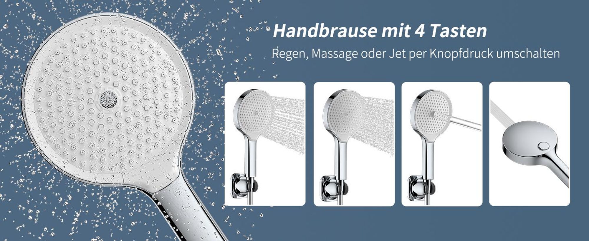 Homelody Brausebatterie-Set, Brausebatterie mit Handbrause & Ablage, Badewannenarmatur aus Messing Brausehalter und Brauseschlauch inkl. Verchromt