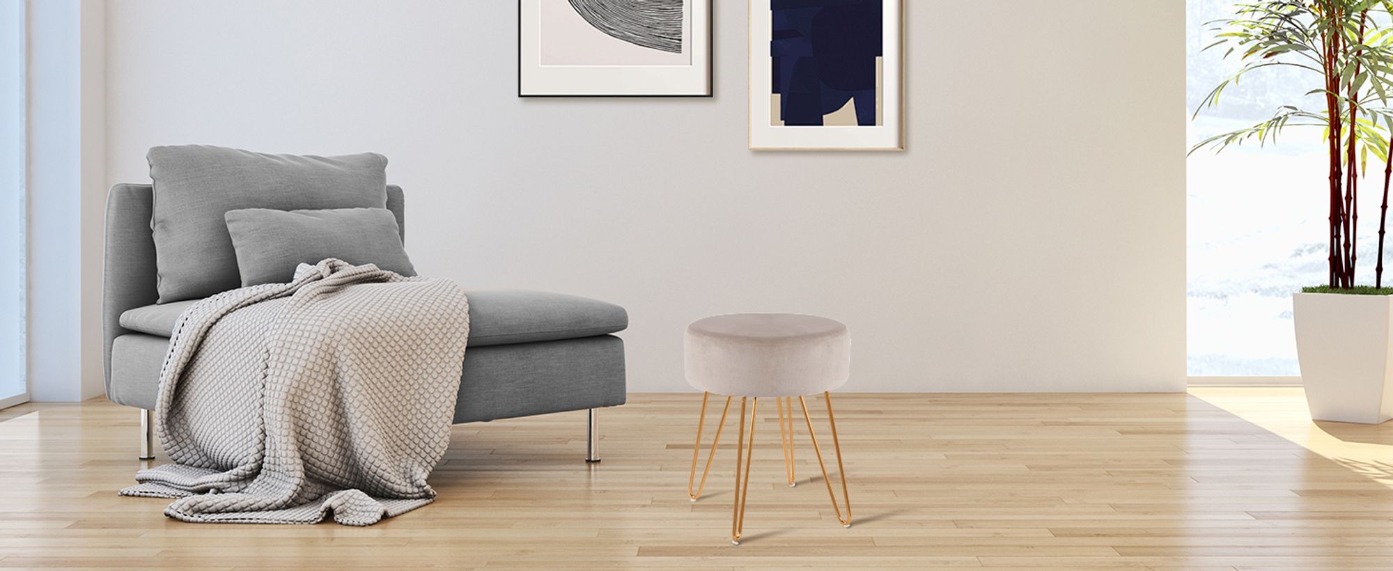 Duhome Sitzhocker Rund Polsterhocker aus Samt Hocker Schminktisch mit Metallbeine, Khaki