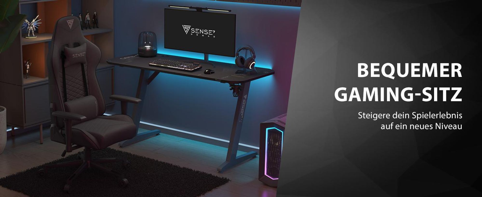 SENSE7 Spellcaster Gaming Stuhl aus Stoff Schwarz - Ergonomischer Bürostuhl PC Schreibtischstuhl Gamer Sessel 150kg 2D-Armlehnen 160° Neigung
