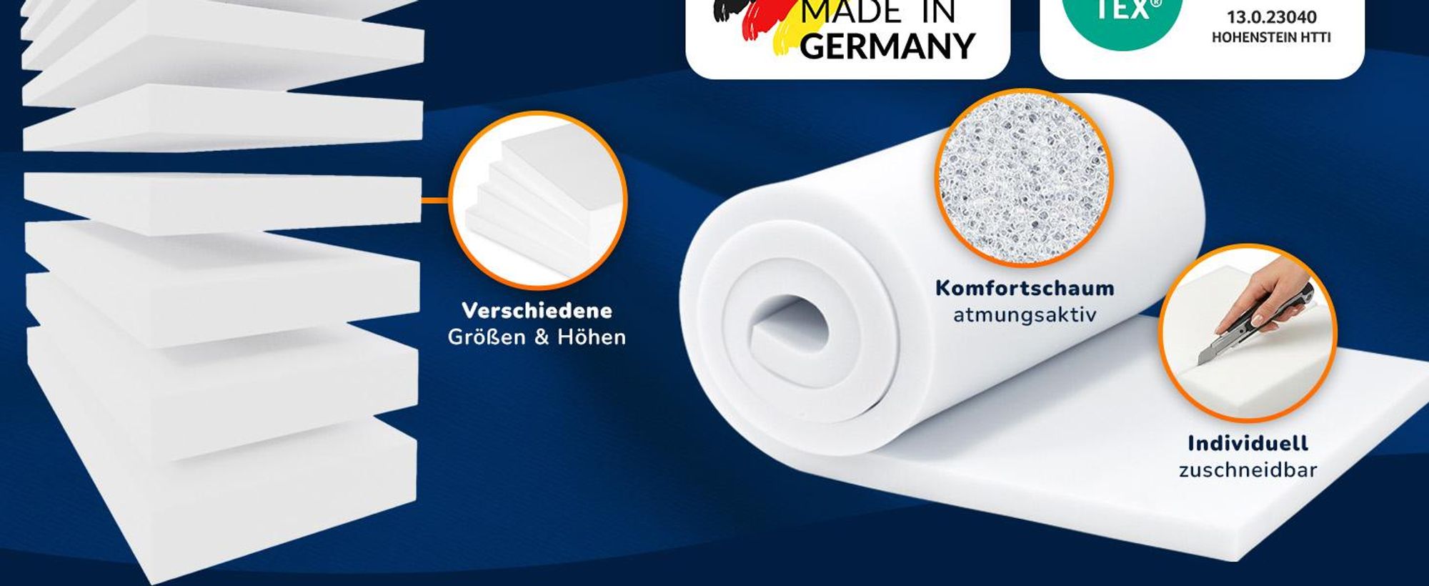 MSS Schaumstoffplatte 60 x 200 x 2 cm RG 25/40 Topper Matratze Matte