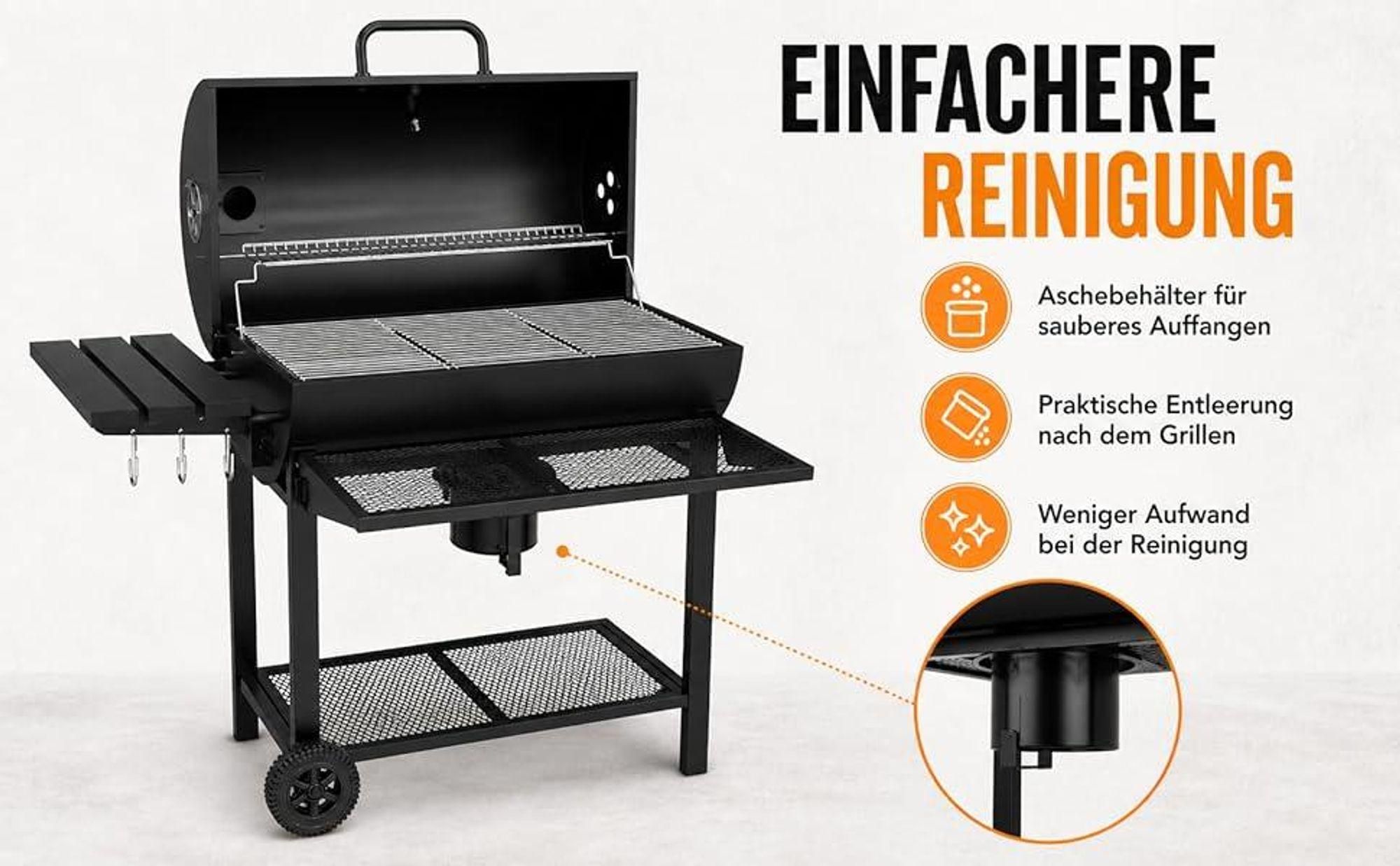 THE BLACK BEAST Holzkohlegrill Grillwagen - Kohlegrill BBQ Smoker mit Deckel, Thermometer und Schorn